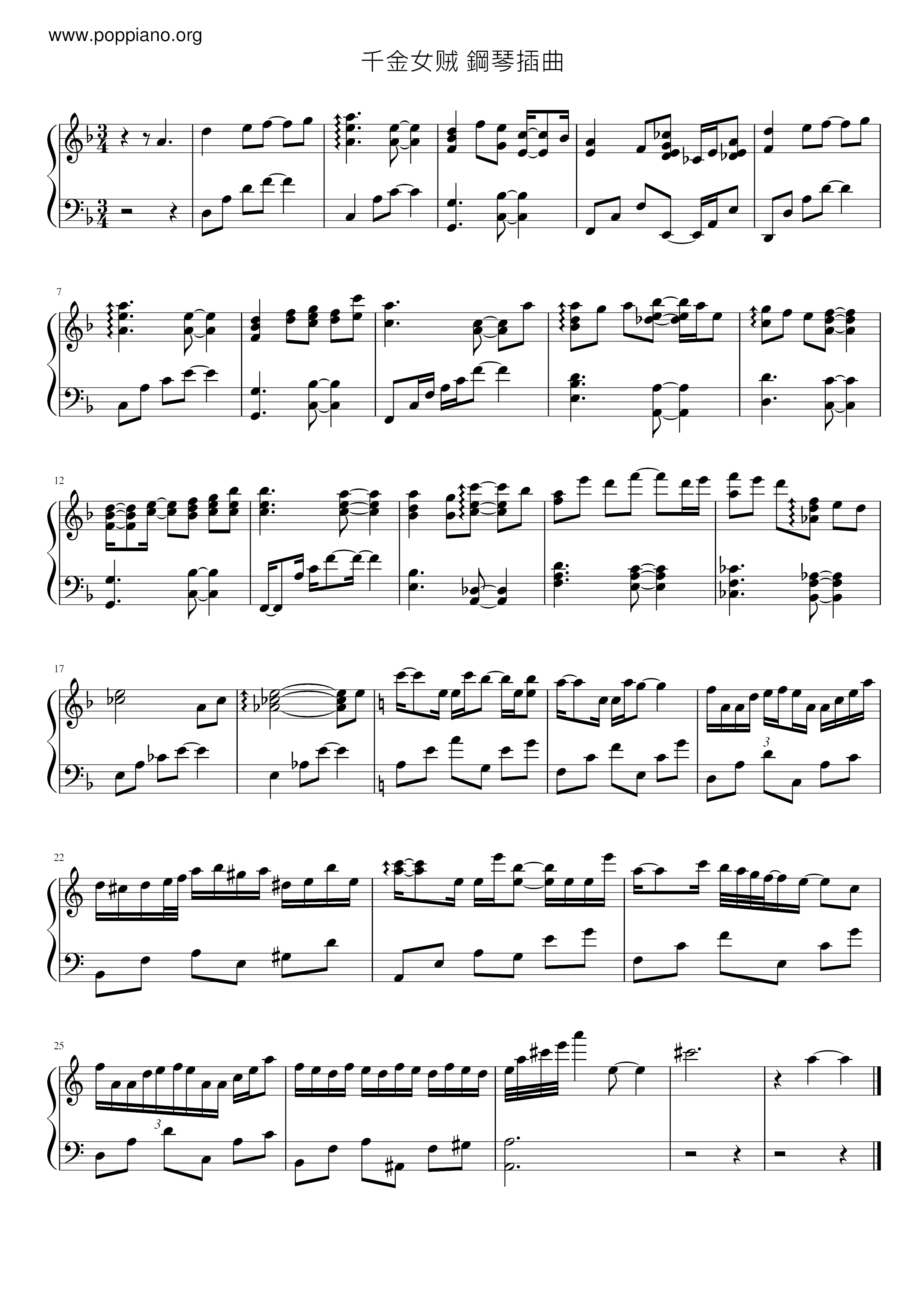 Thousand Gold Female Thief Episode 15 Piano Episode Score