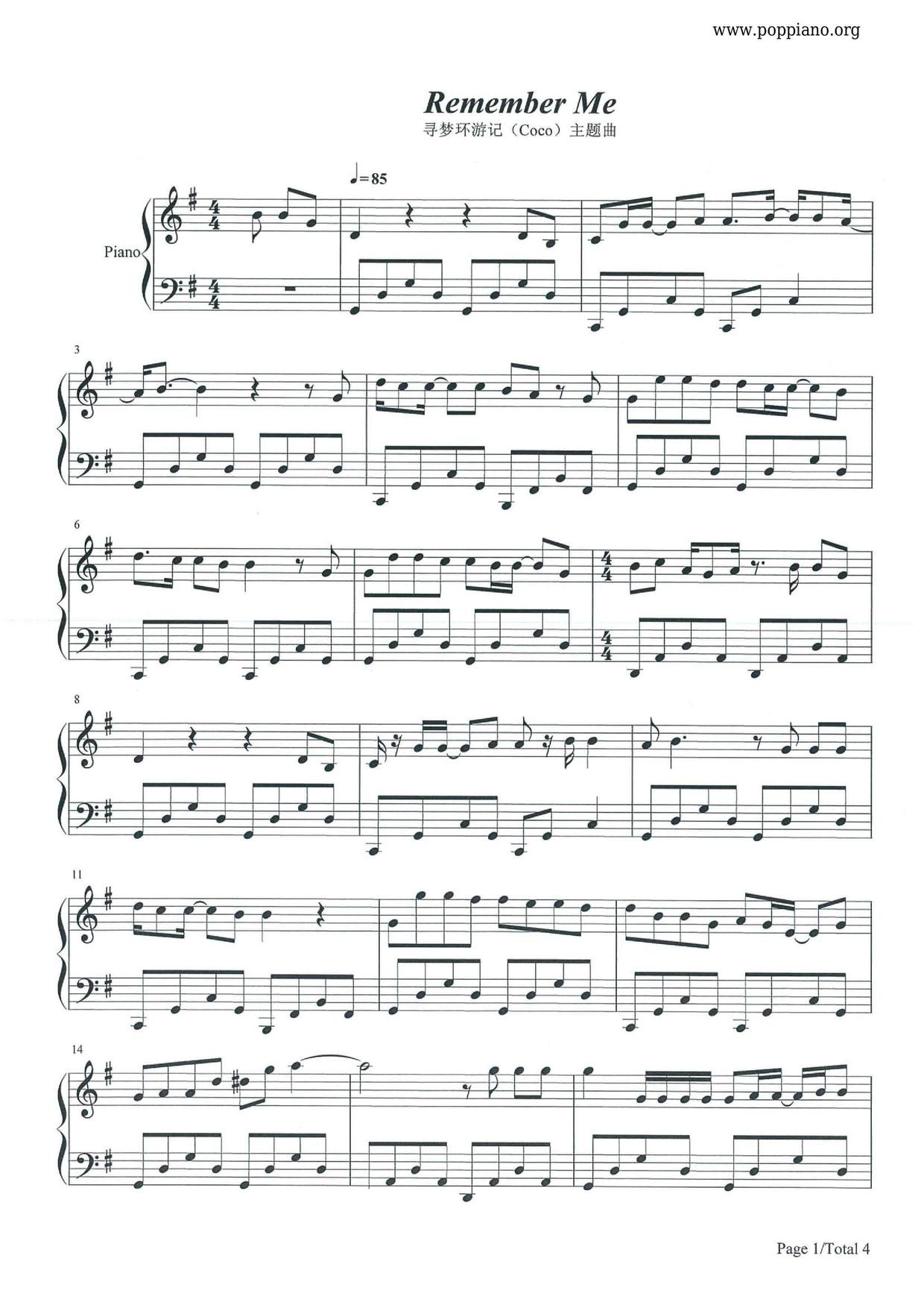 Coco - Remember Me Score