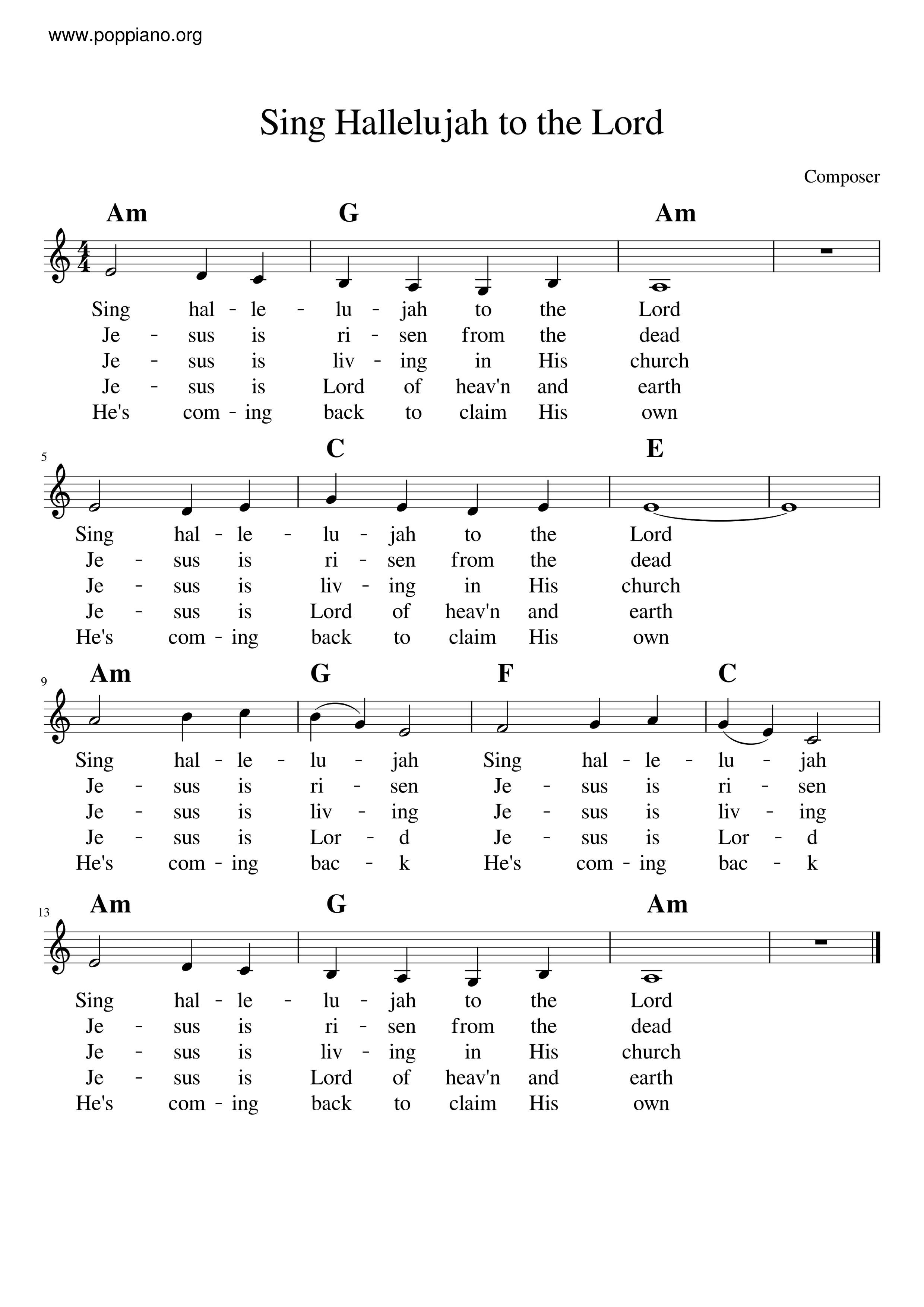 Sing Hallelujah To The Lord Score