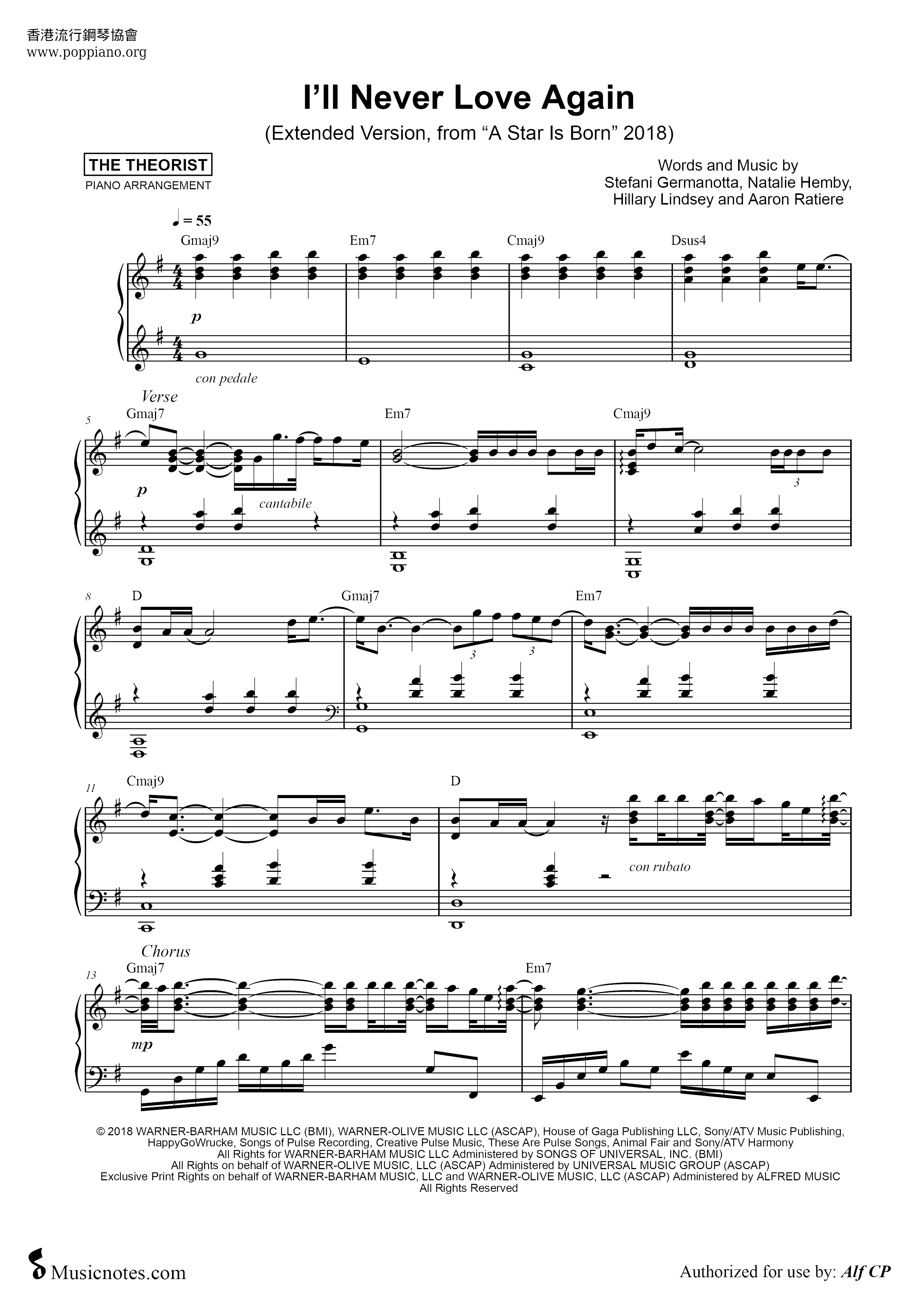 I'll Never Love Again Score