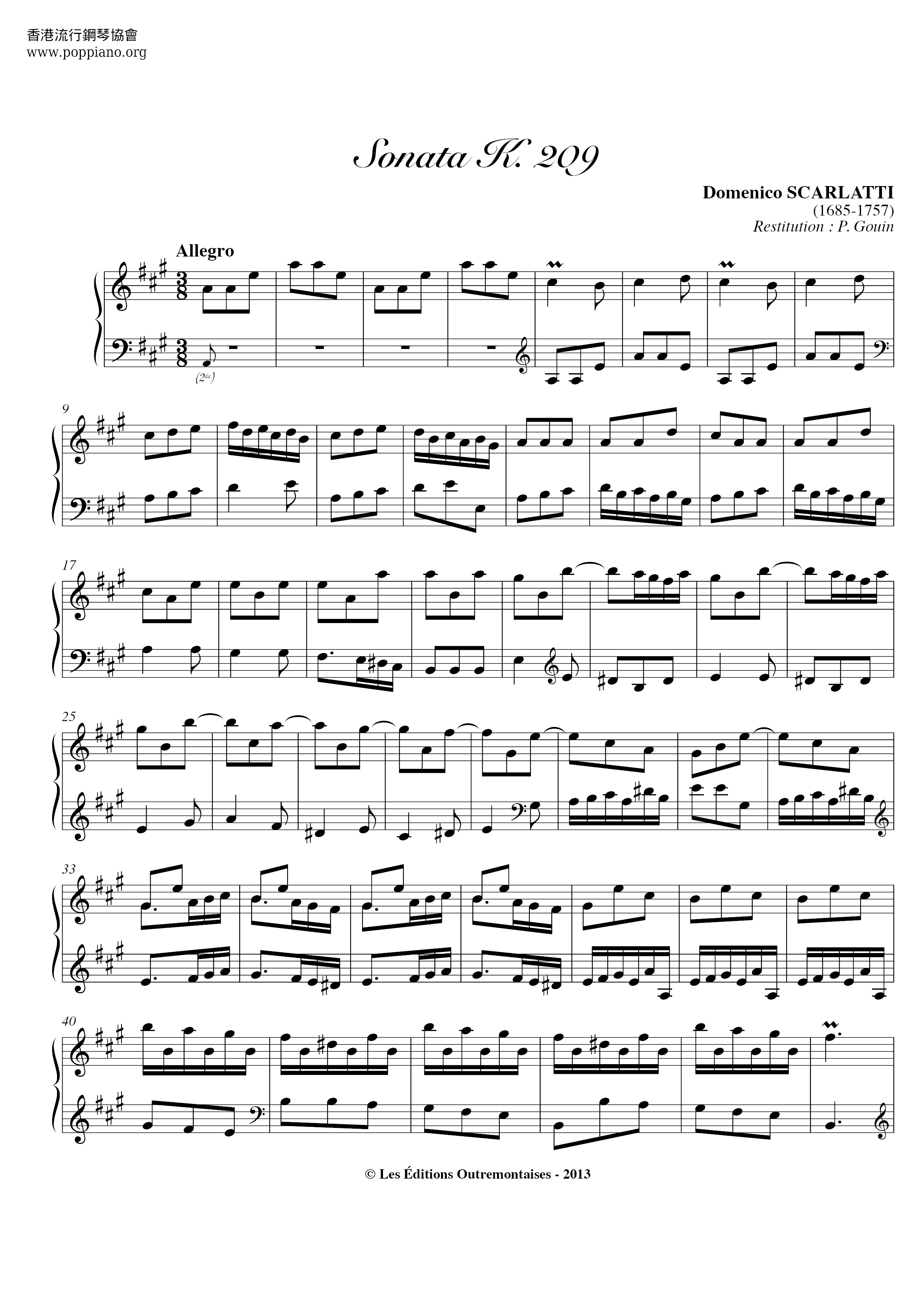 Sonata in A major, K.209 Score