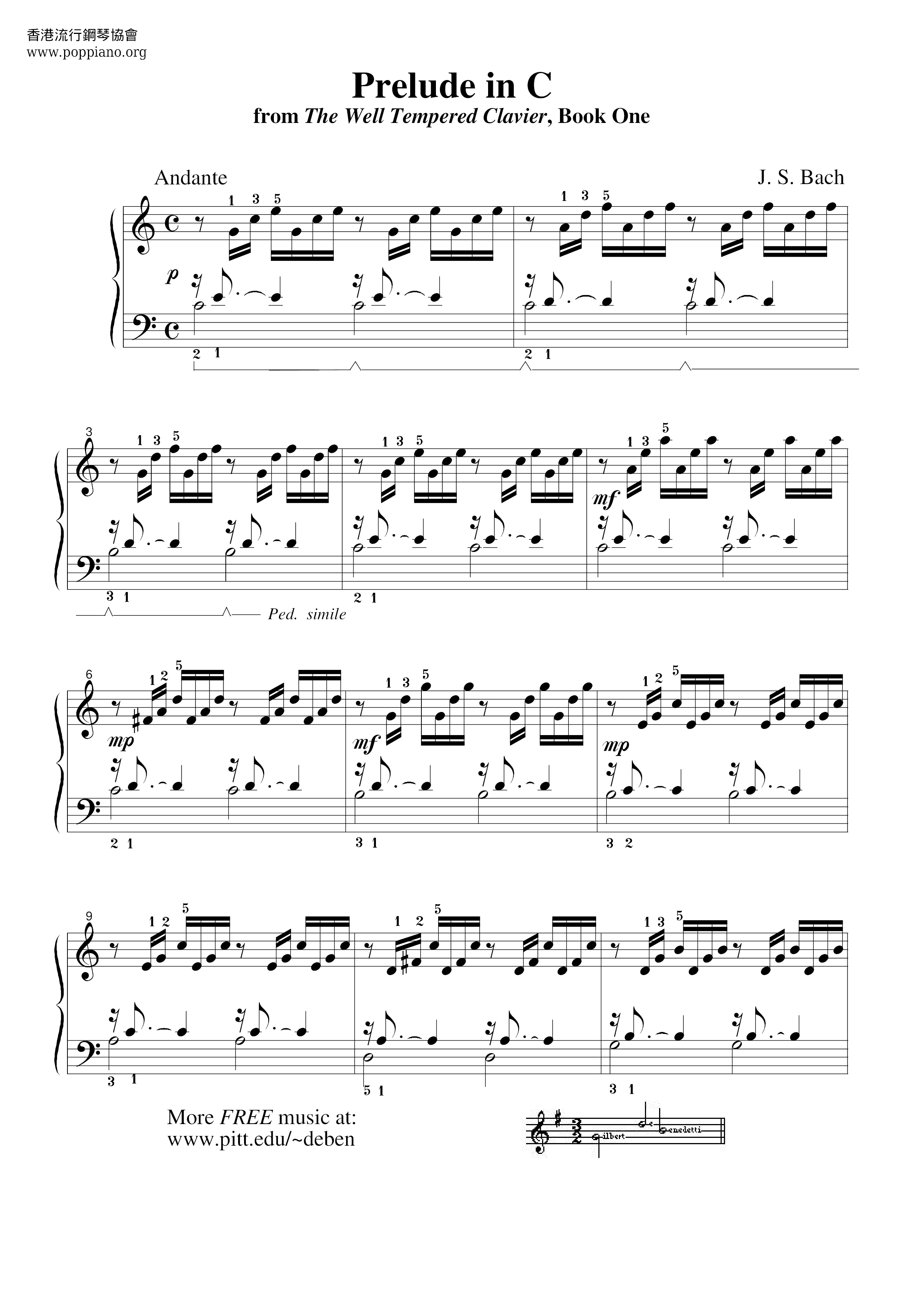 Prelude In C Major, BWV 924 (C大調前奏曲) Score