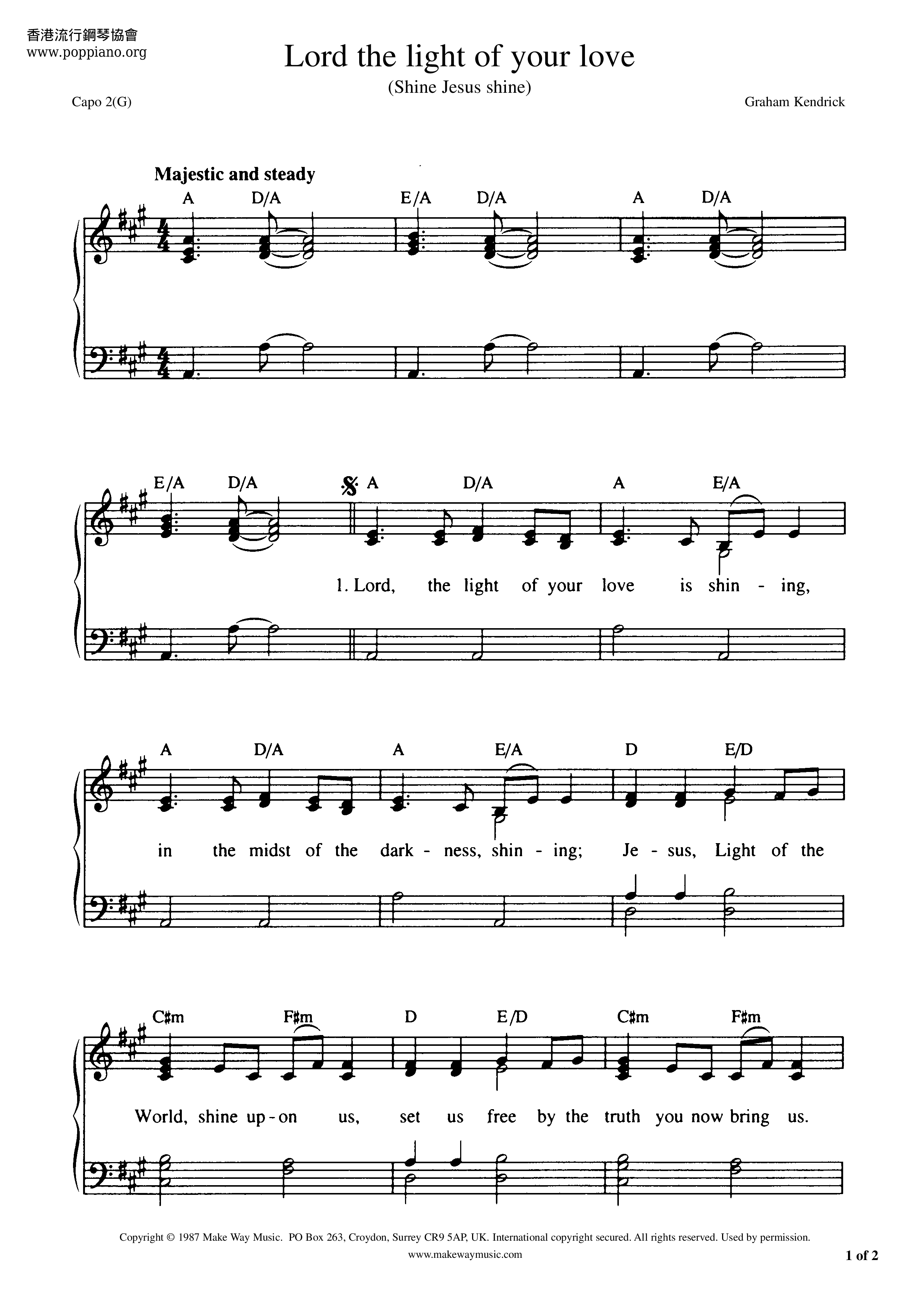 Lord The Light Of Your Love Score