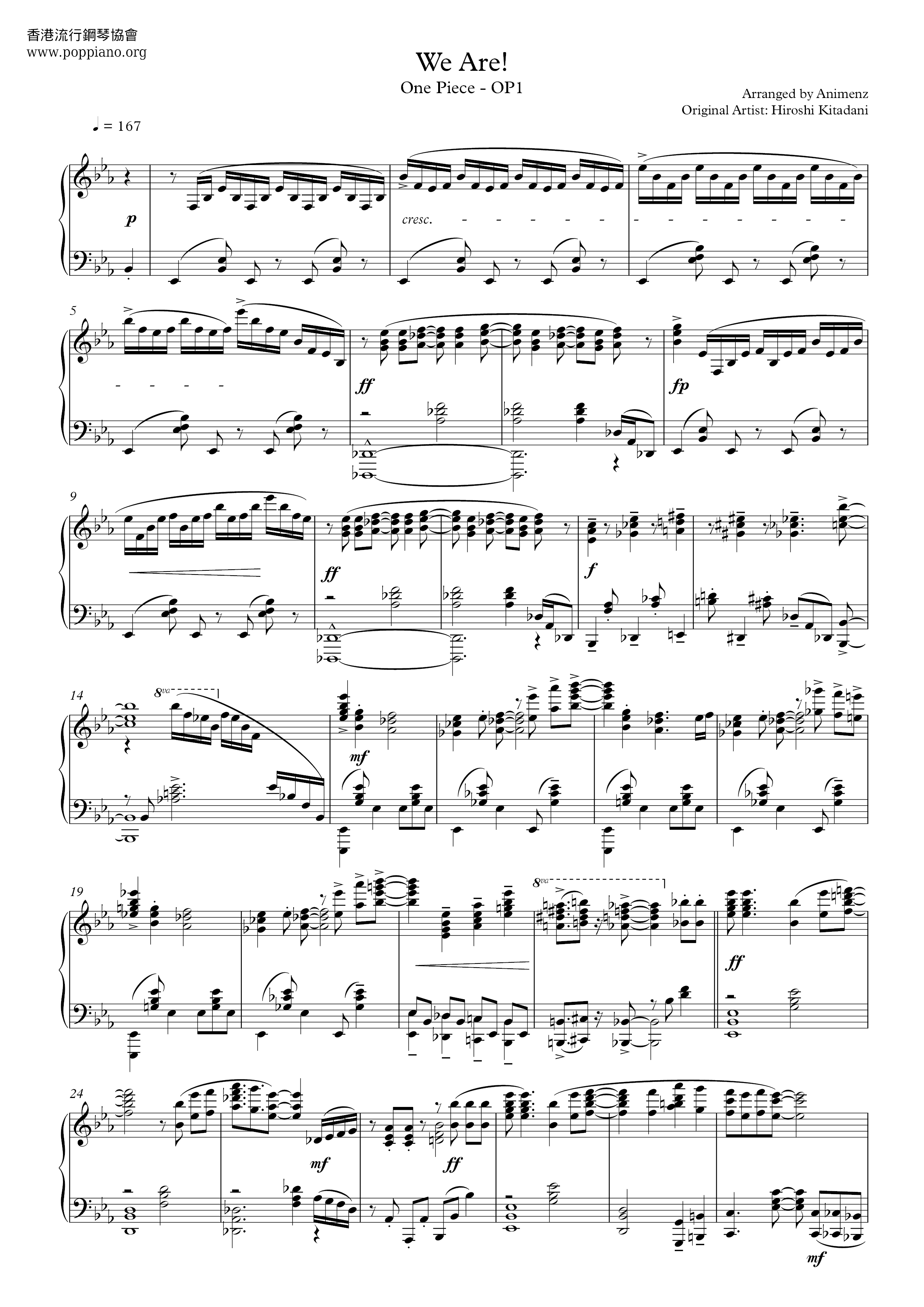 We Are!-One Piece PIECE Theme Song Score