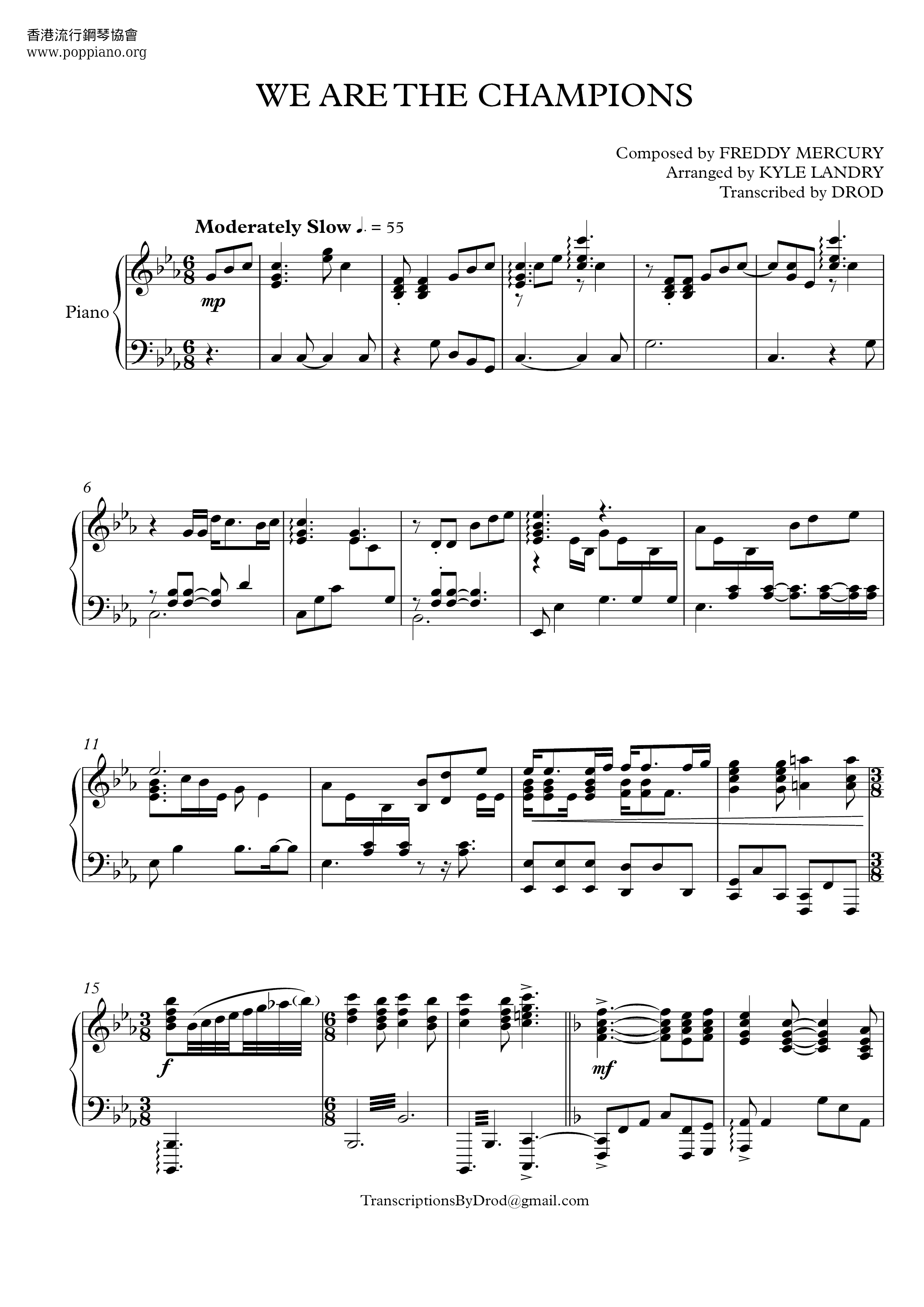 ☆ Queen-We Are Champions Sheet Music pdf, (クイーン) - Free Score Download ☆