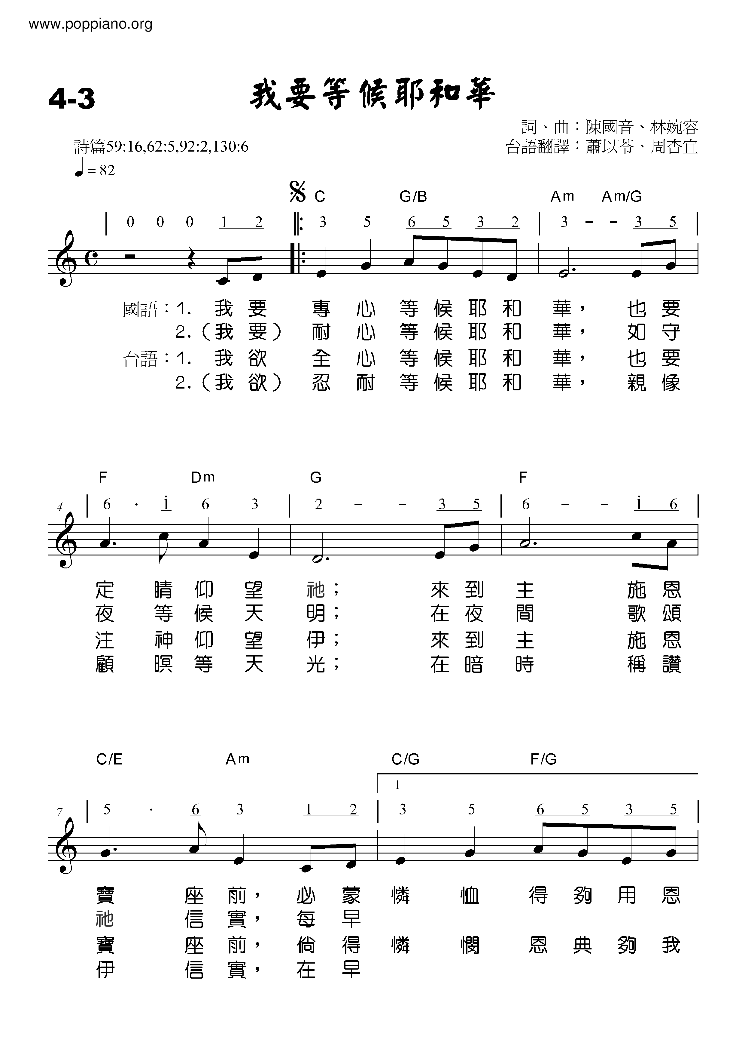 I Want To Wait For The Lord Score
