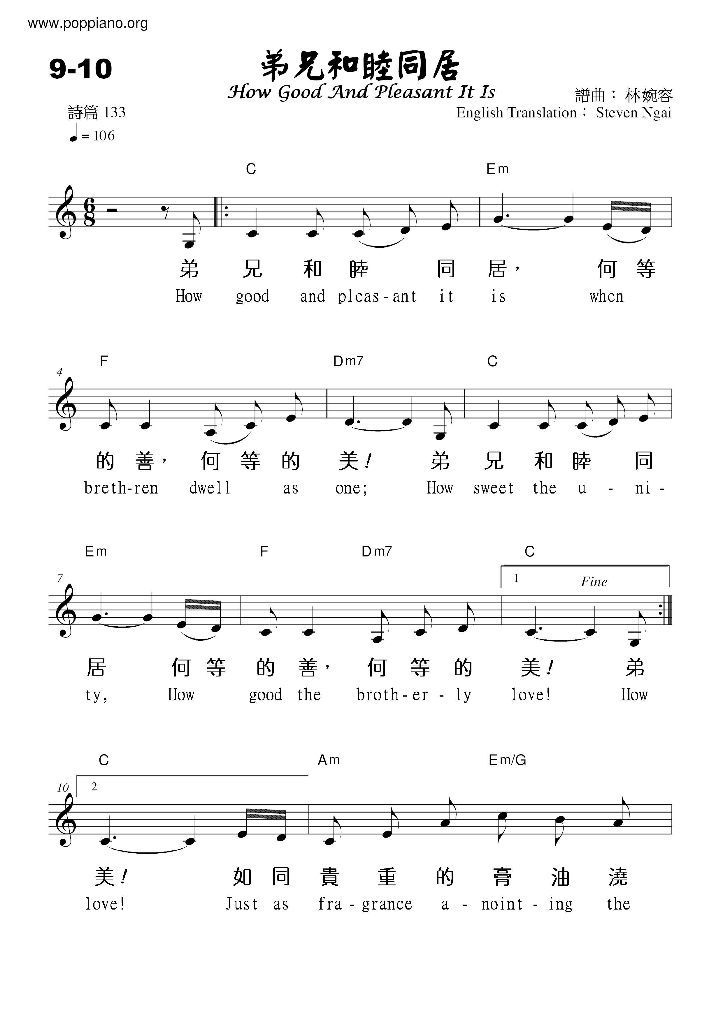 Brothers Live In Harmony Score