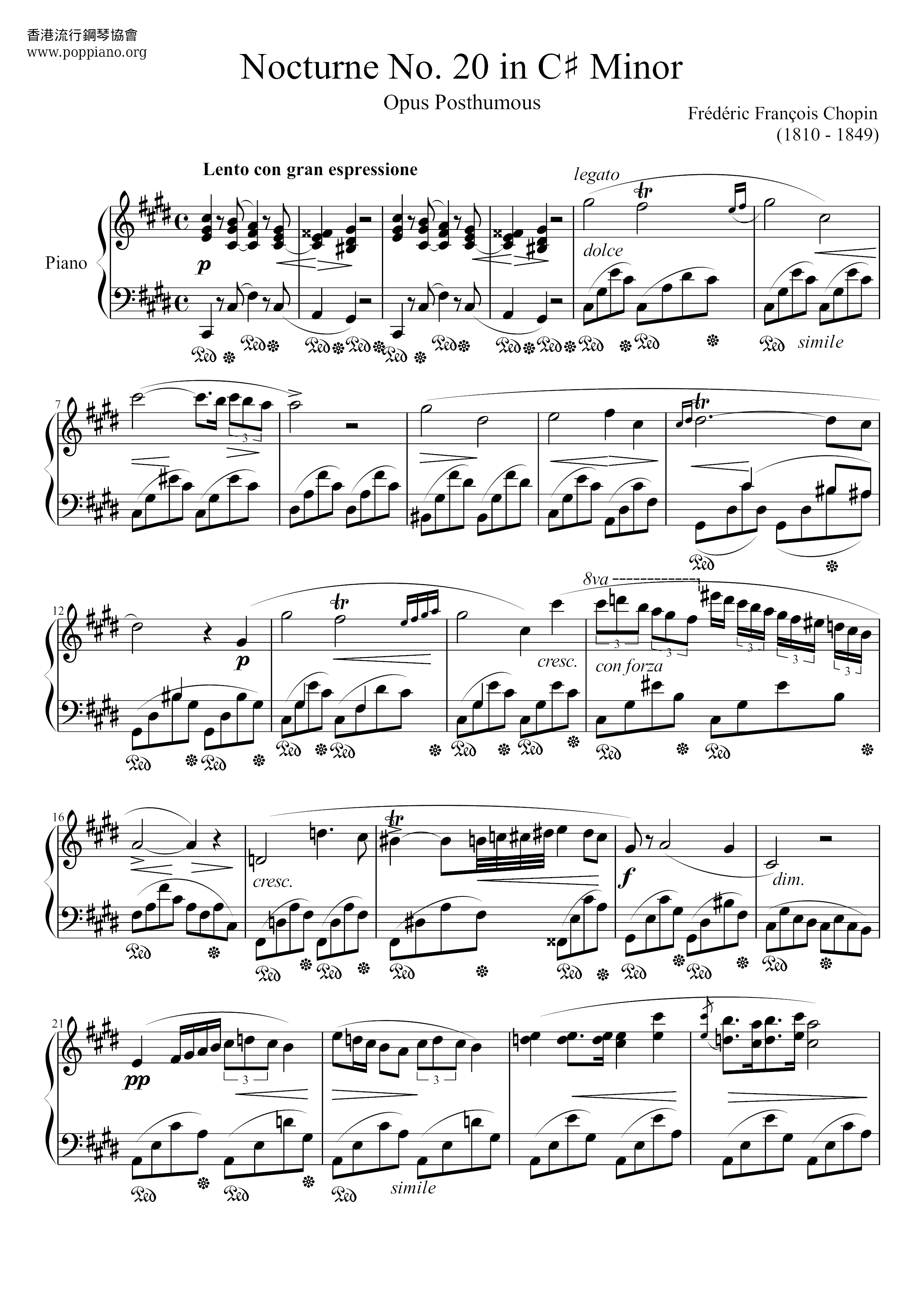 Chopin: Nocturne No. 20 in C-Sharp Minor, Op. Posth. Score