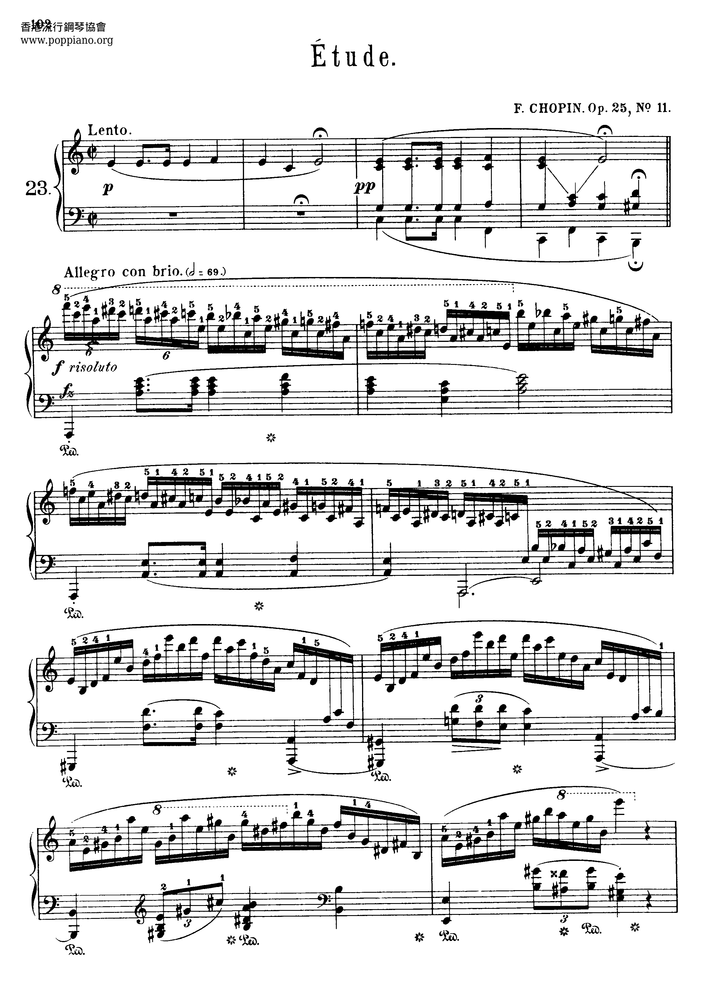 Études, Op. 25: No. 11, Étude in A Minor "Winter Wind" Score