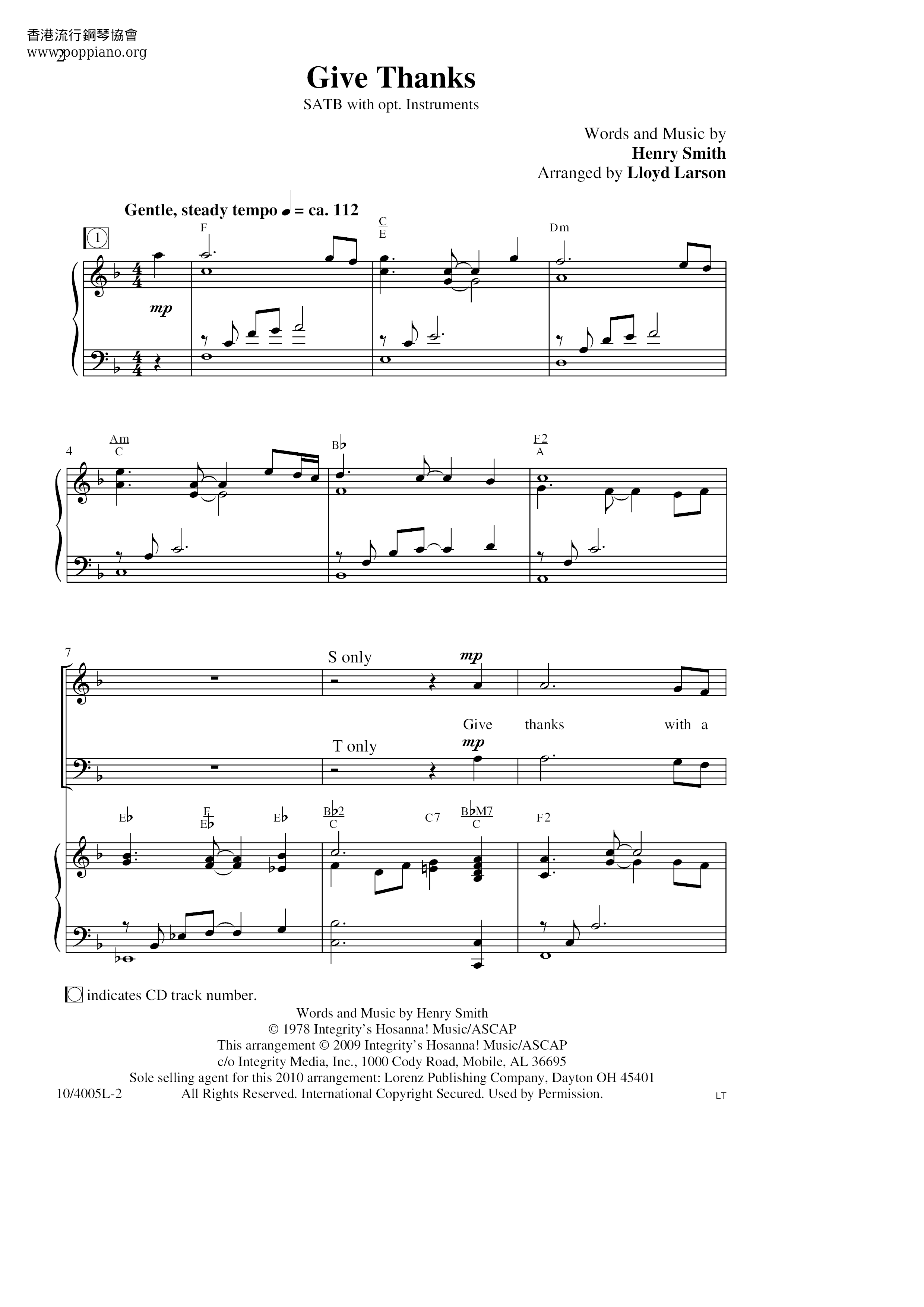 Give Thanks Score