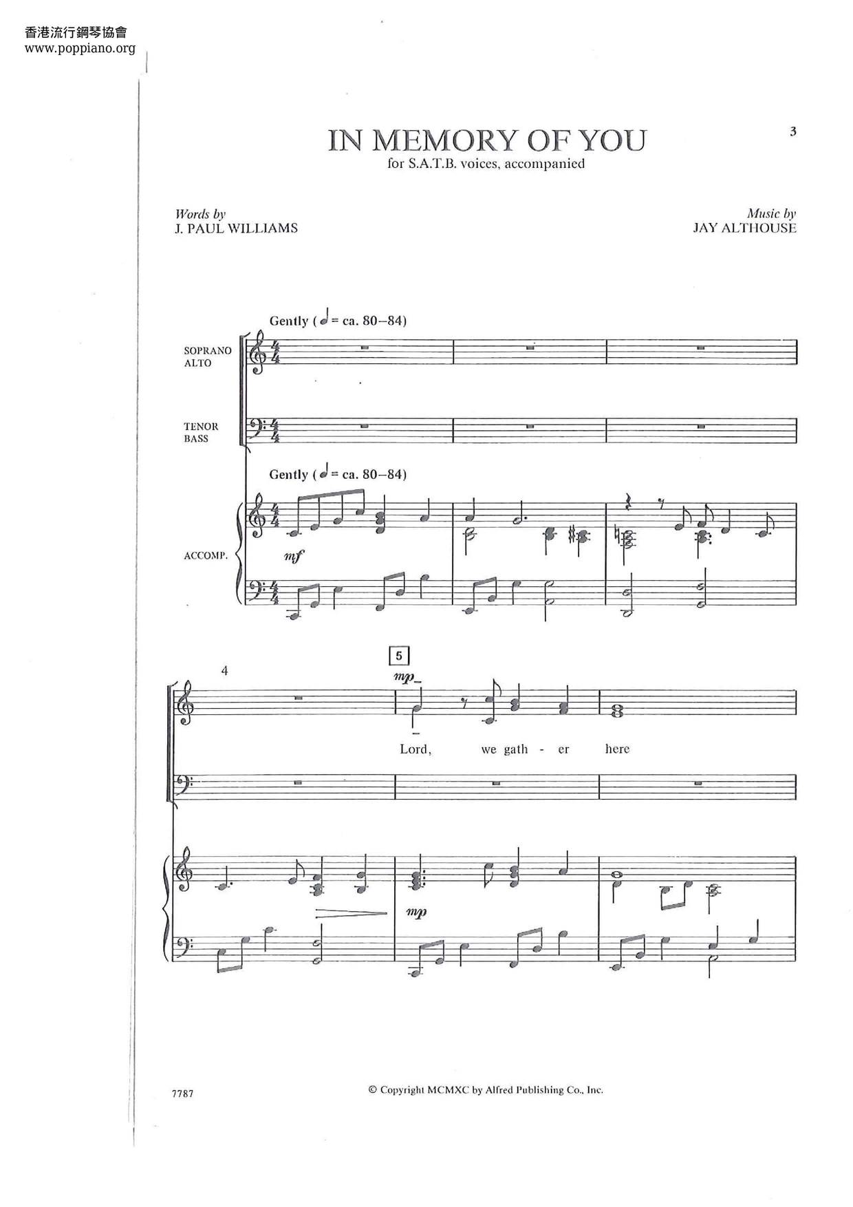 In Memory Of You Score