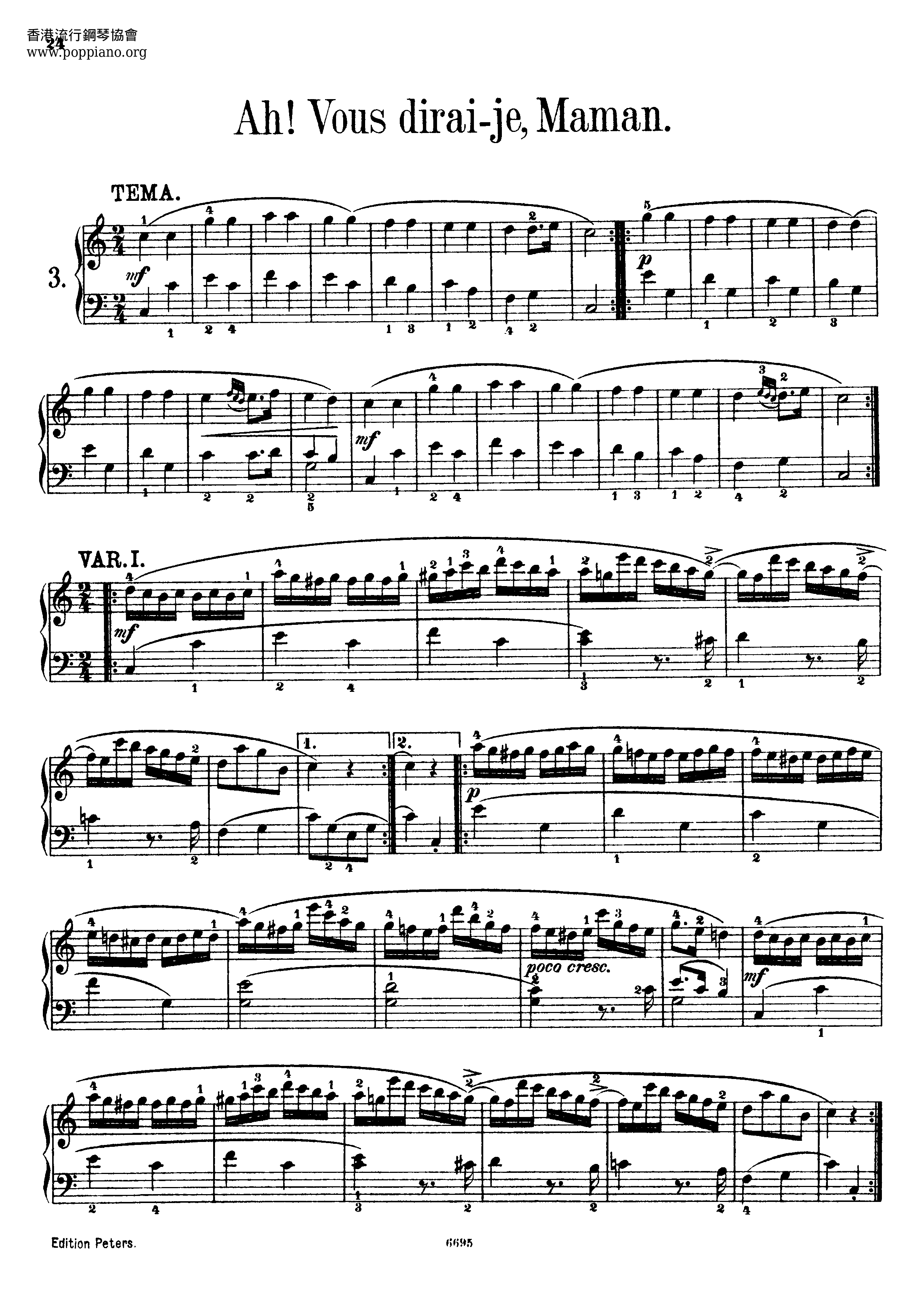 12 Variations On Ah, Vous Dirai-je Maman Score