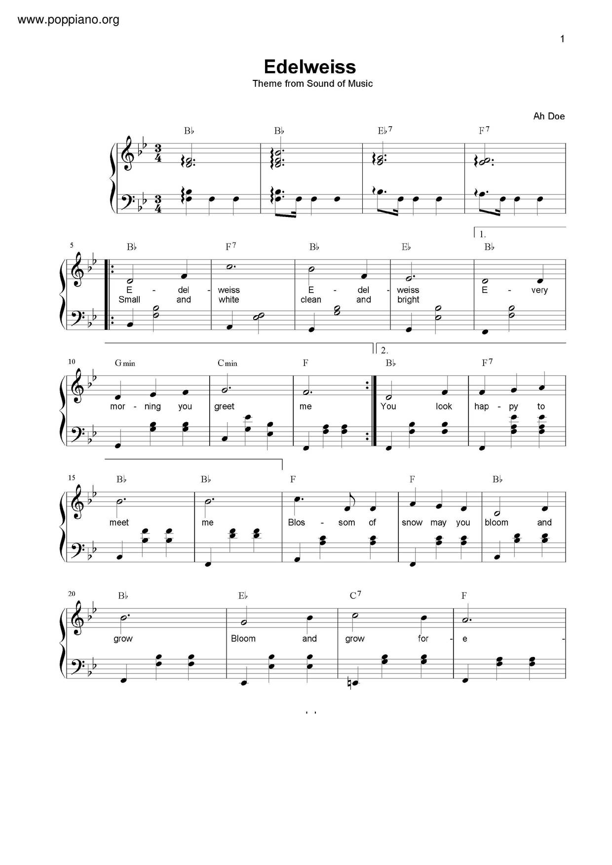 The Sound of Music - Edelweiss Score
