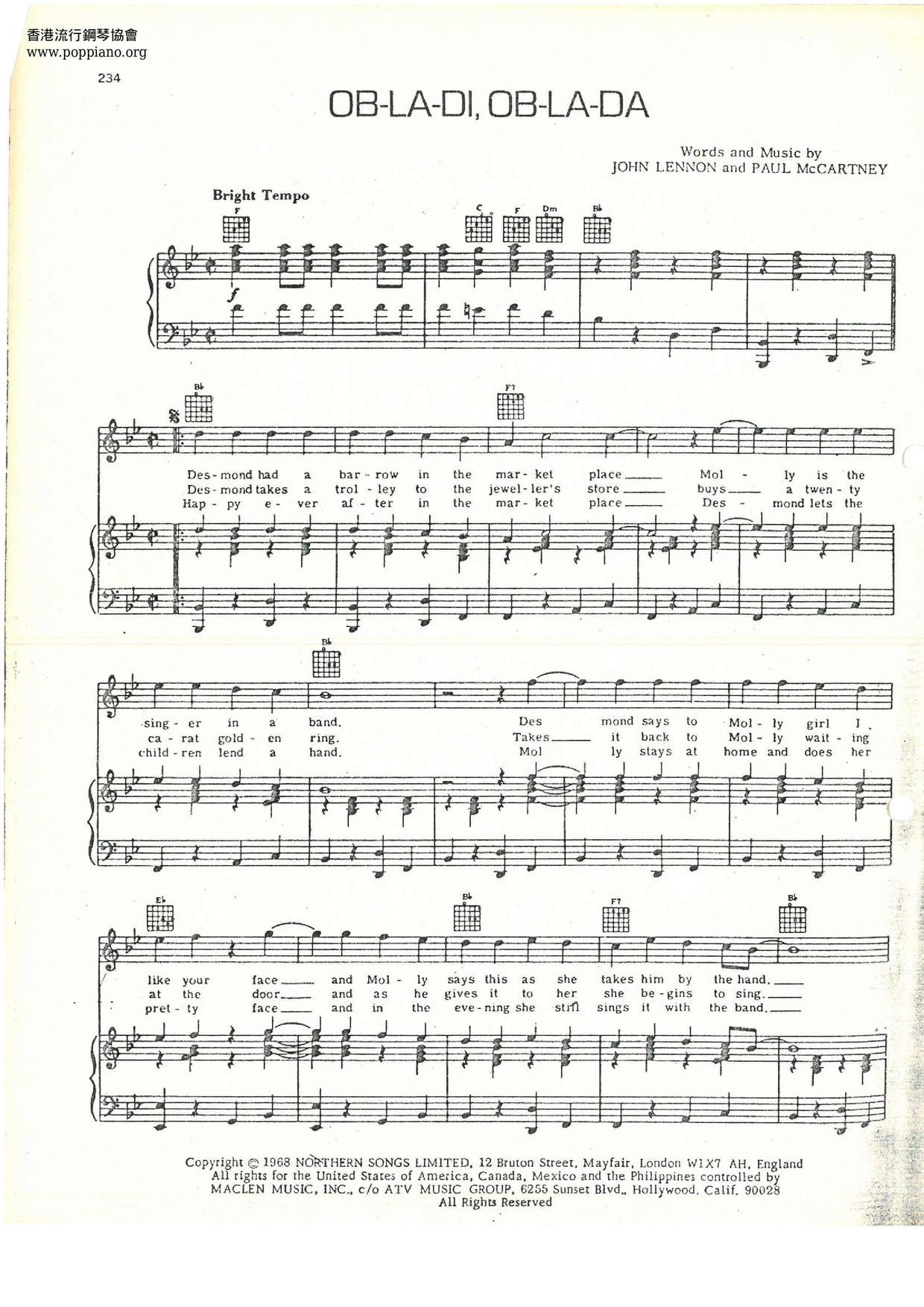 ☆ The Beatles-Ob-la-di Ob-la-da Sheet Music pdf, -オブラディ