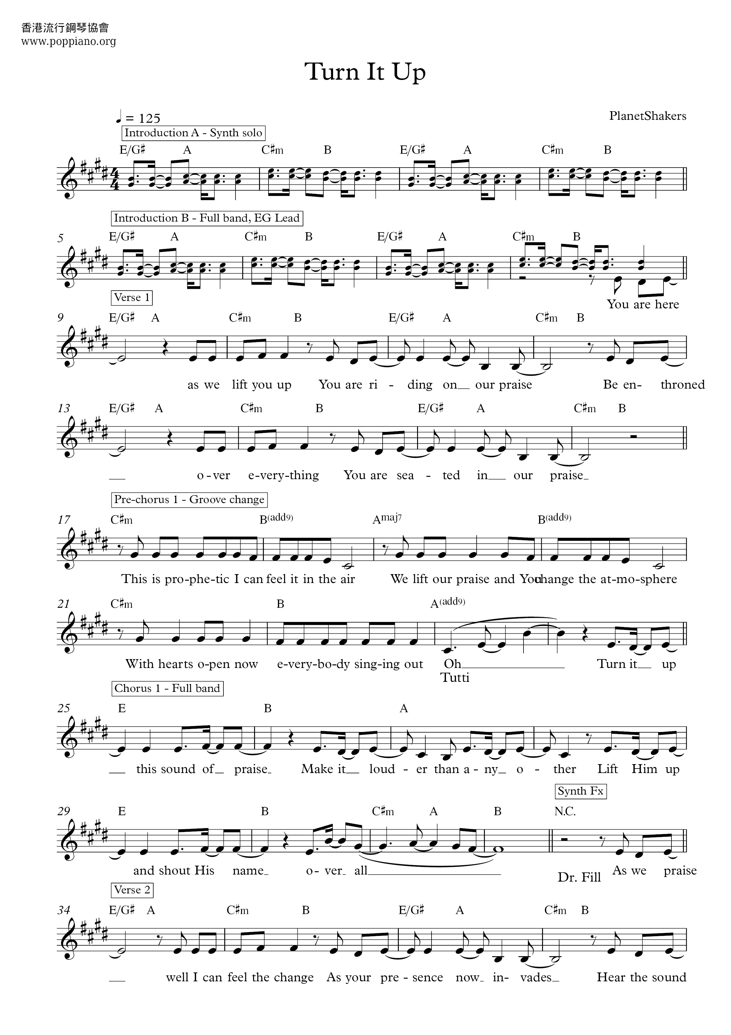 PlanetShakers-Turn It Up Score