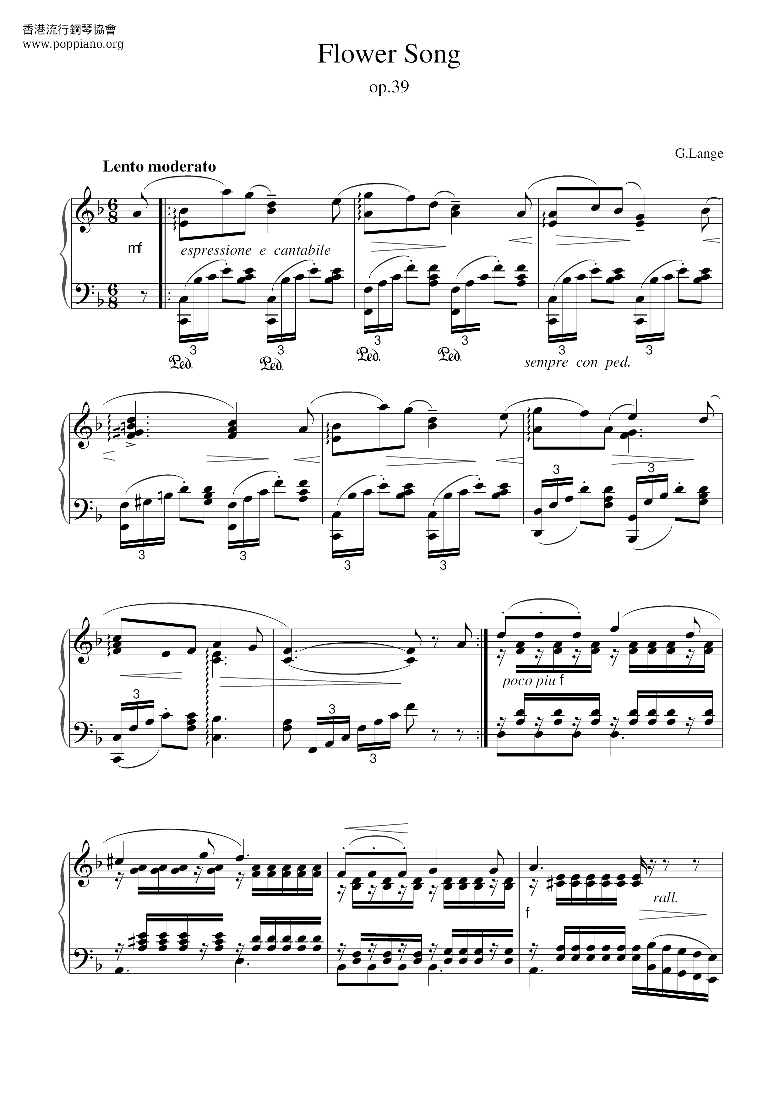 Gustav LangeFlower Song Sheet Music pdf, Free Score Download ★