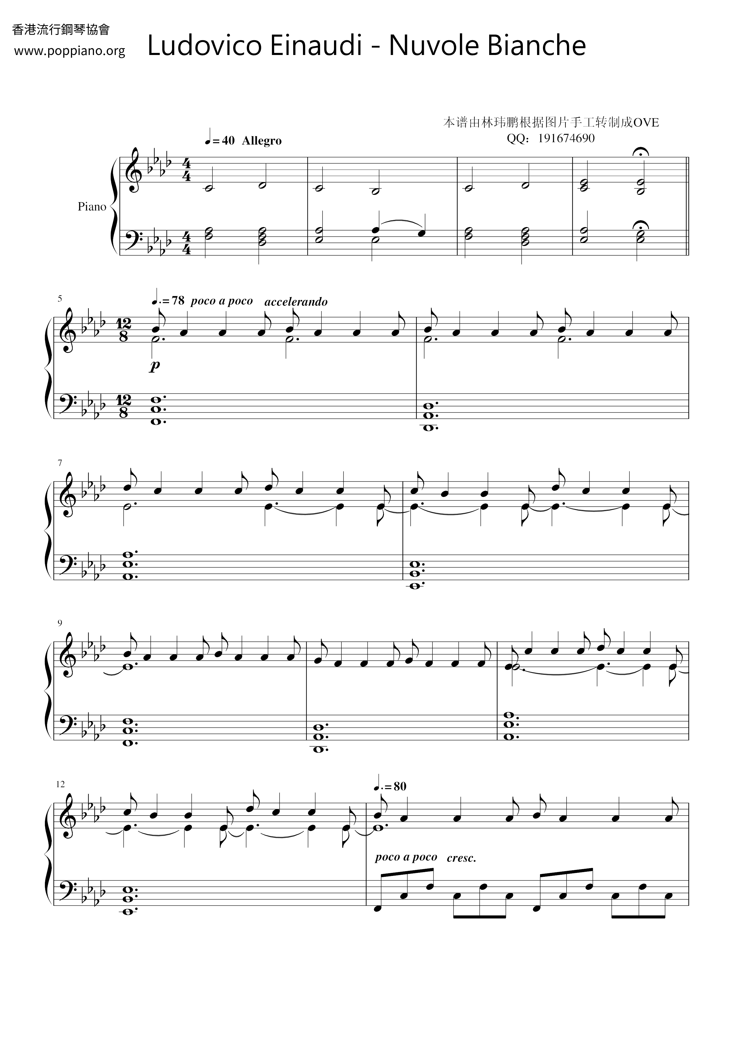 Nuvole Bianche Score