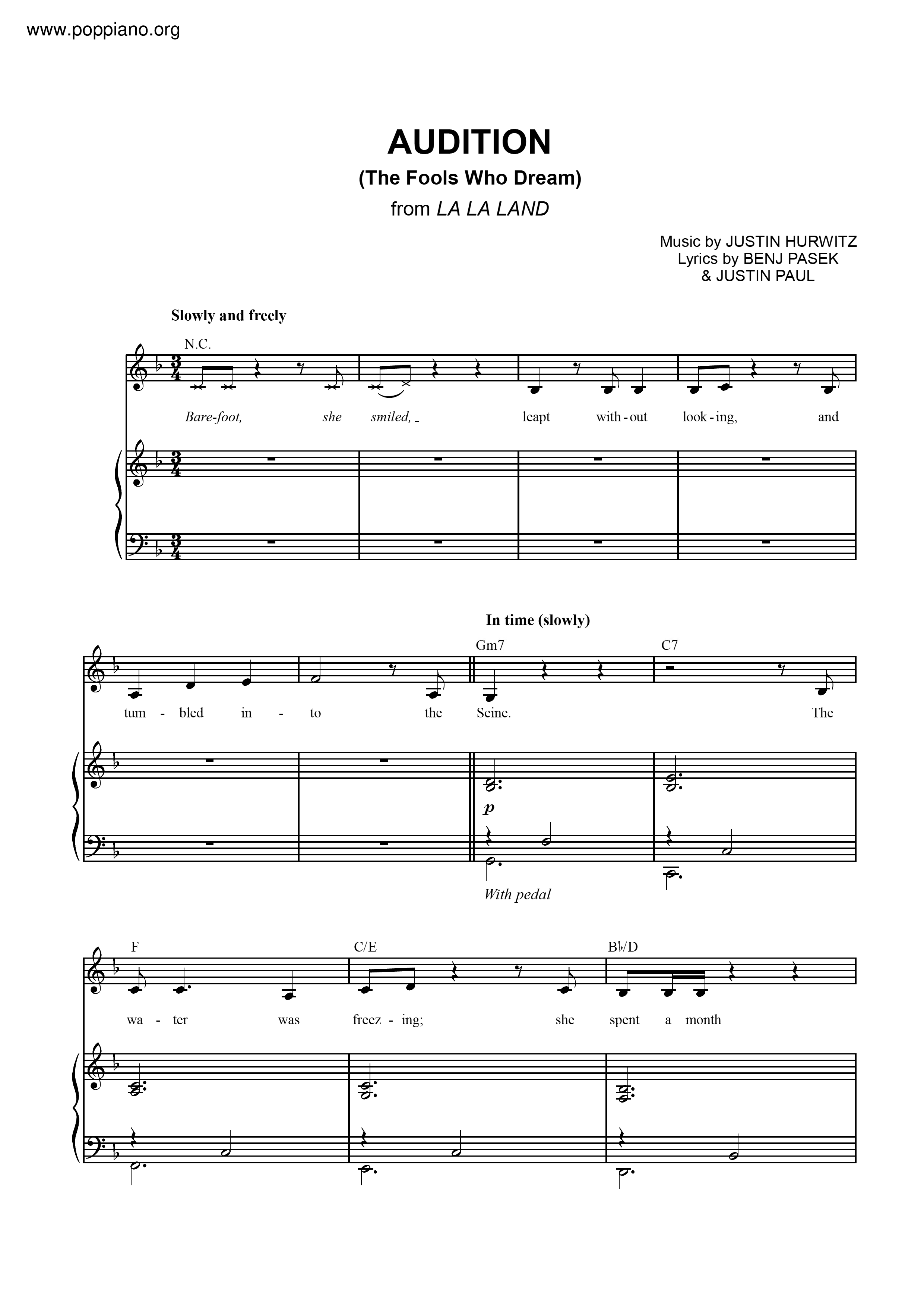 Audition (The Fools Who Dream) Score