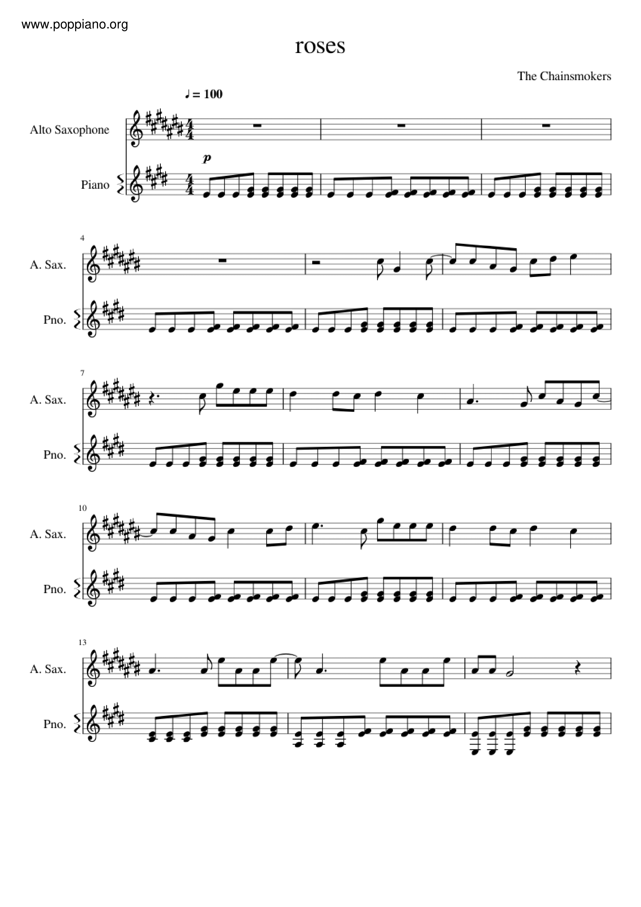 The ChainsmokersRoses Sheet Music pdf, Free Score Download ★