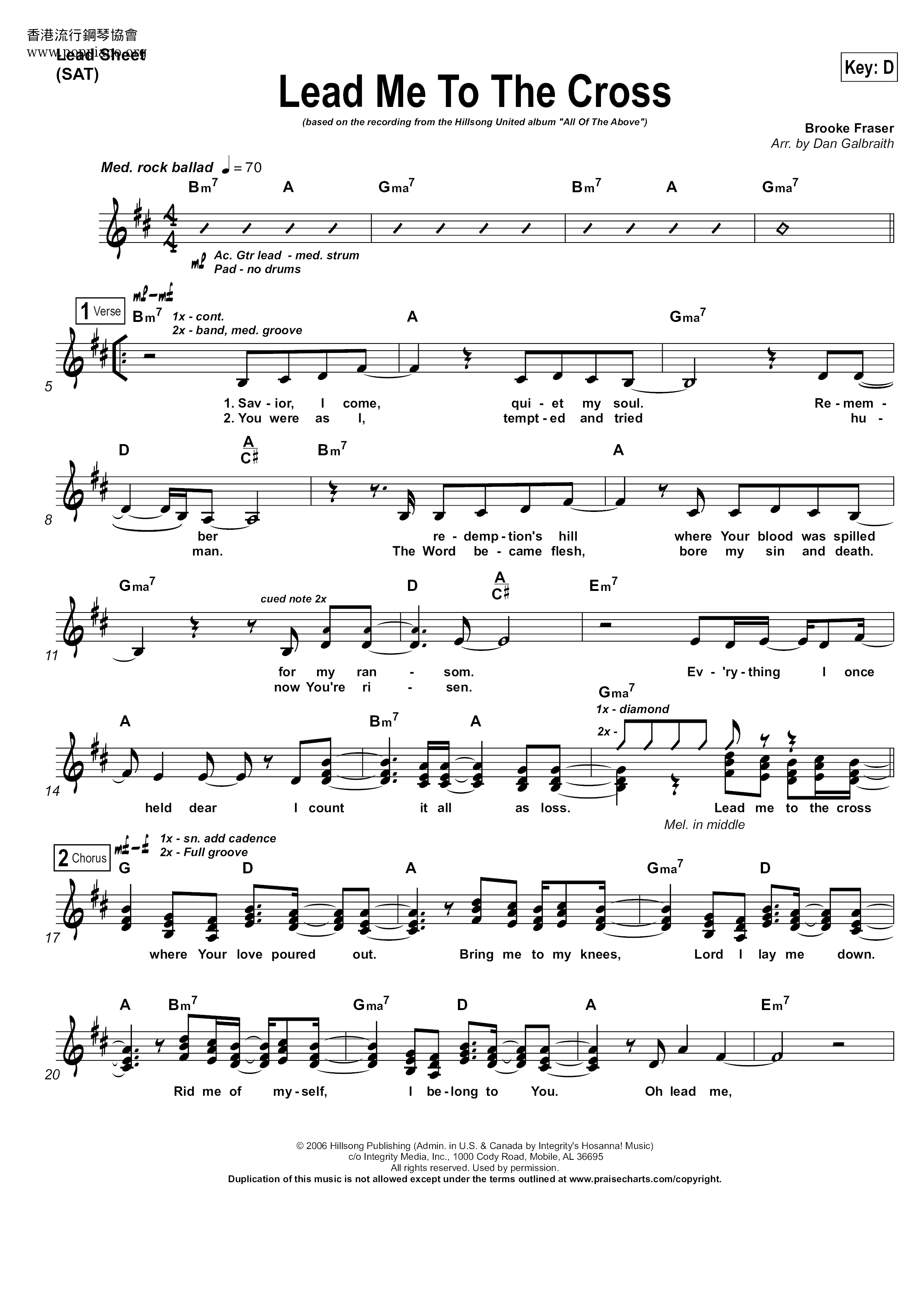 Lead Me To The Cross Score