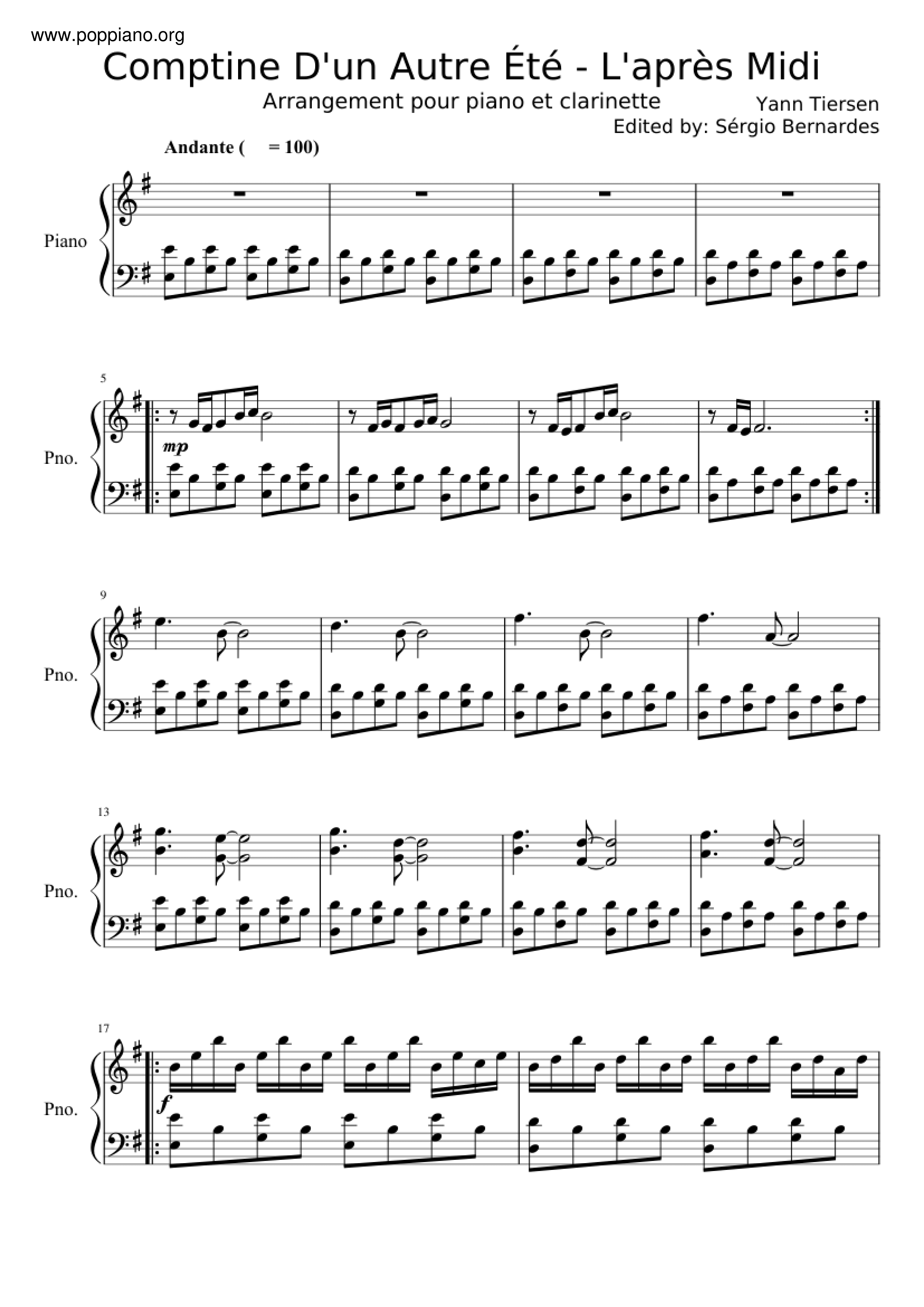 Comptine D'un Autre été - L'apres-midi Score