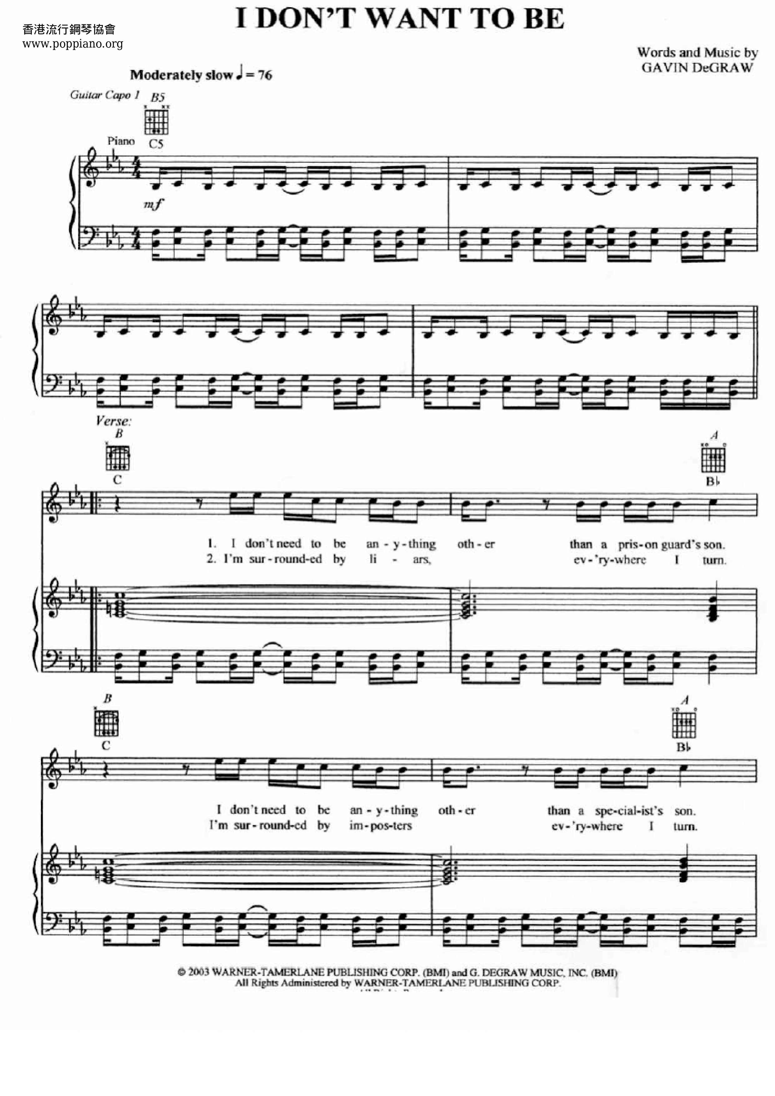 I Don't Want To Be Score