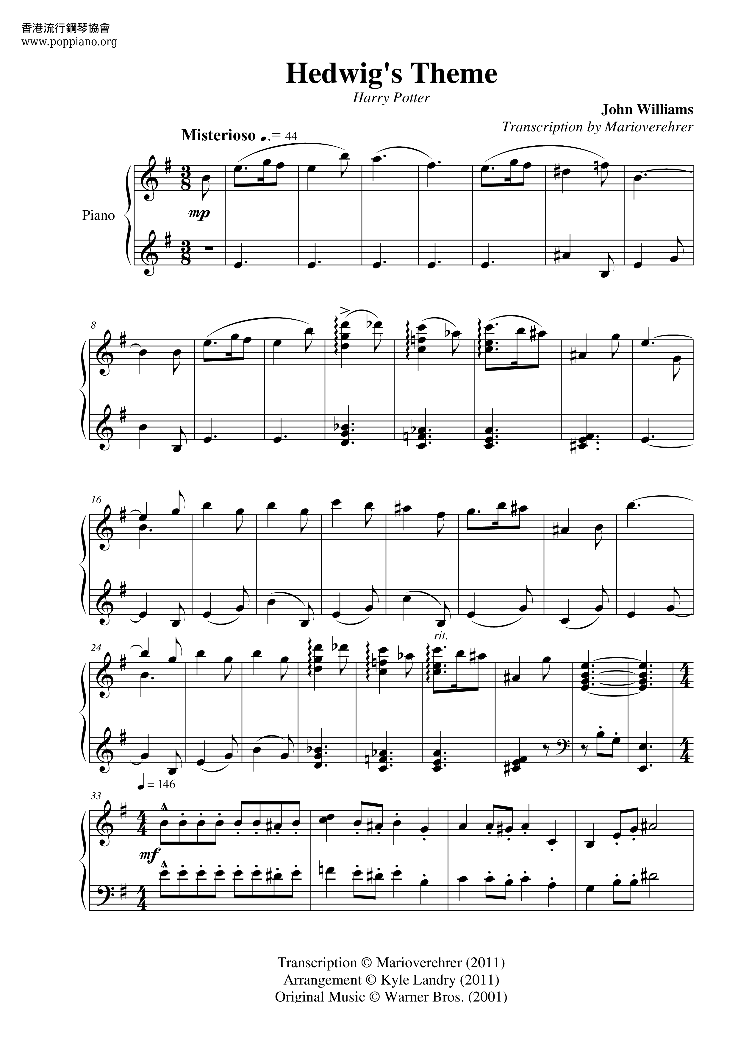 Harry Potter - Hedwig's Theme Score