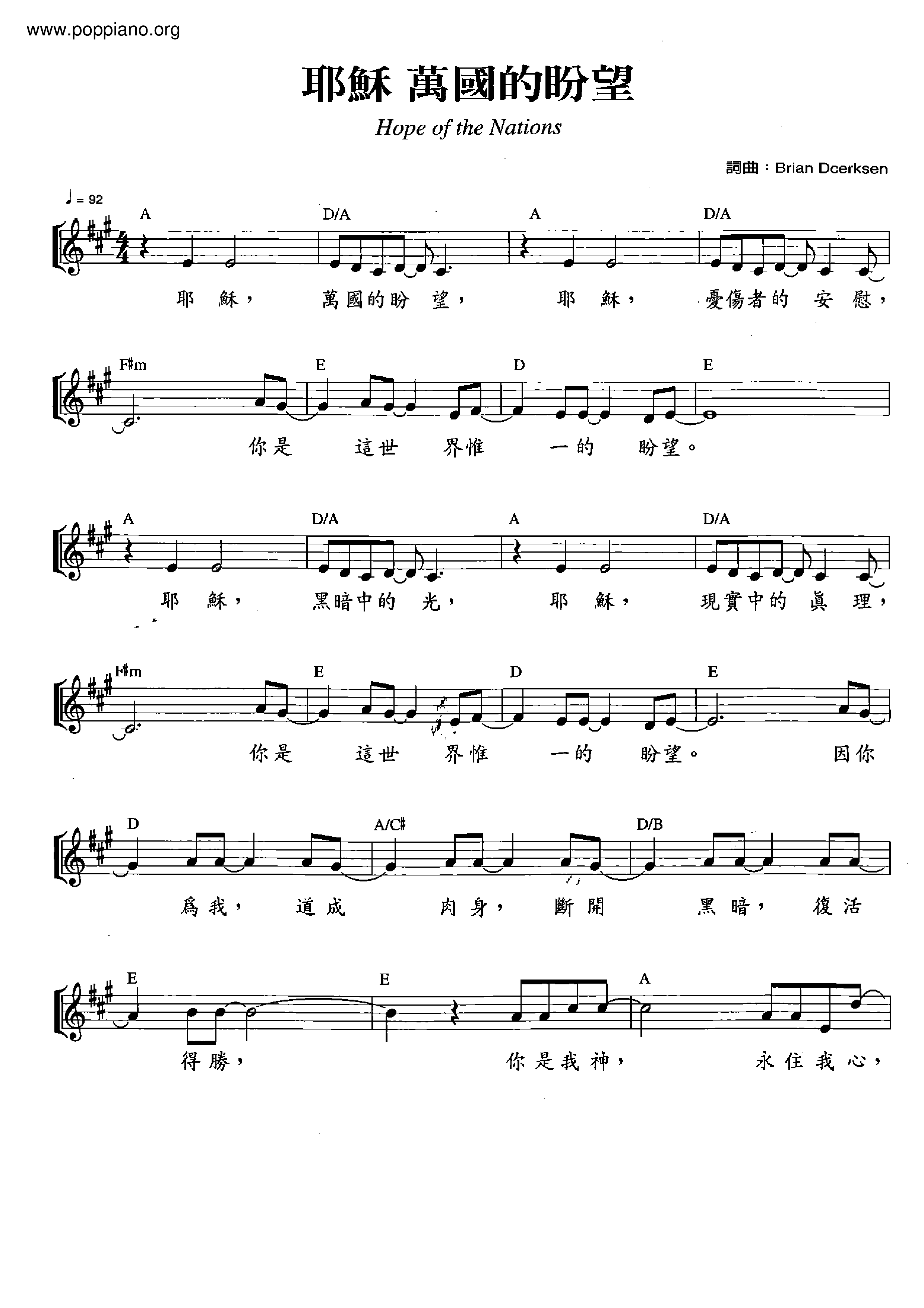 The Hope Of All Nations Of Jesus Score