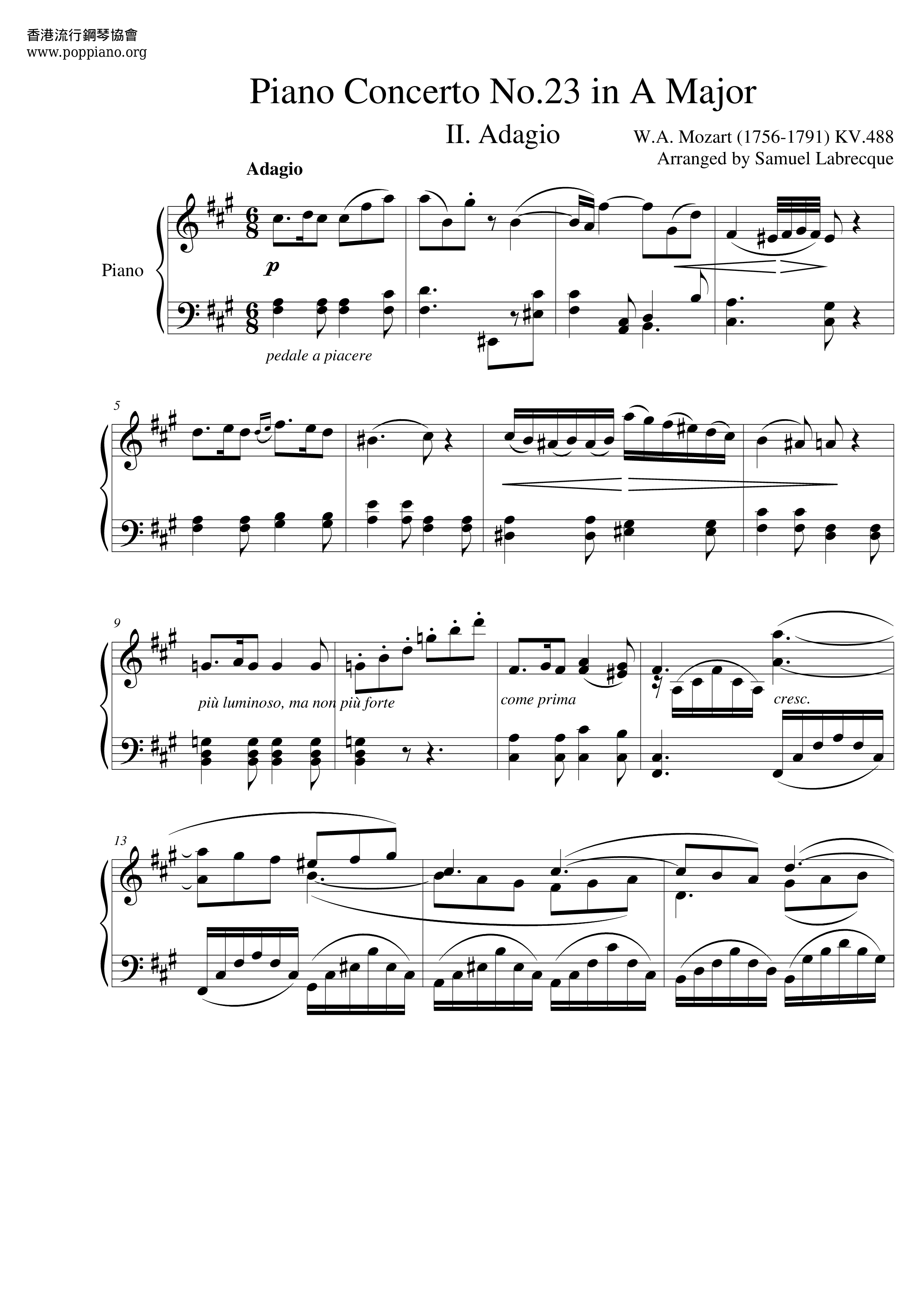 Piano Concerto No.23 in A, K. 488 Score