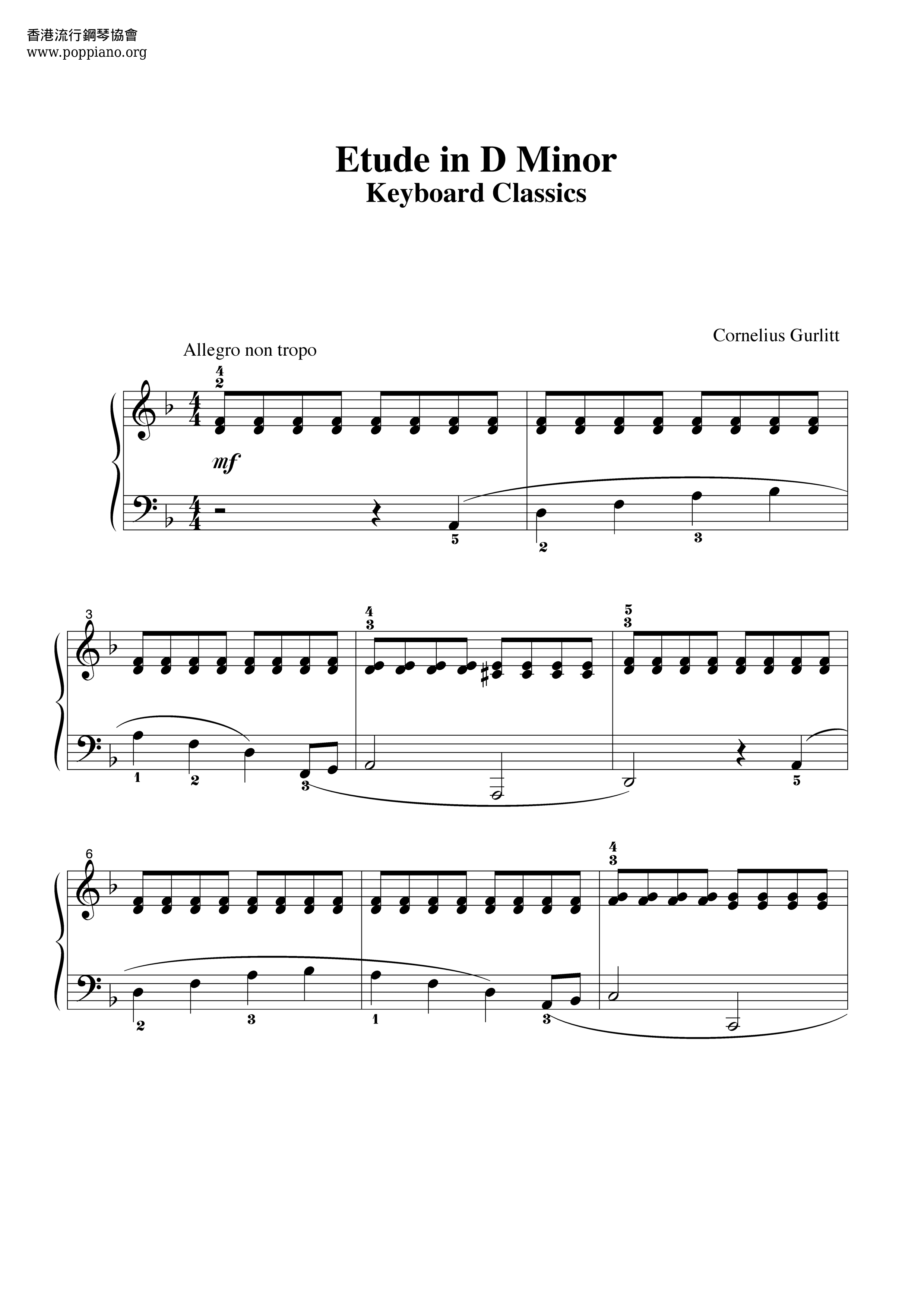 Etude In D Minor Score