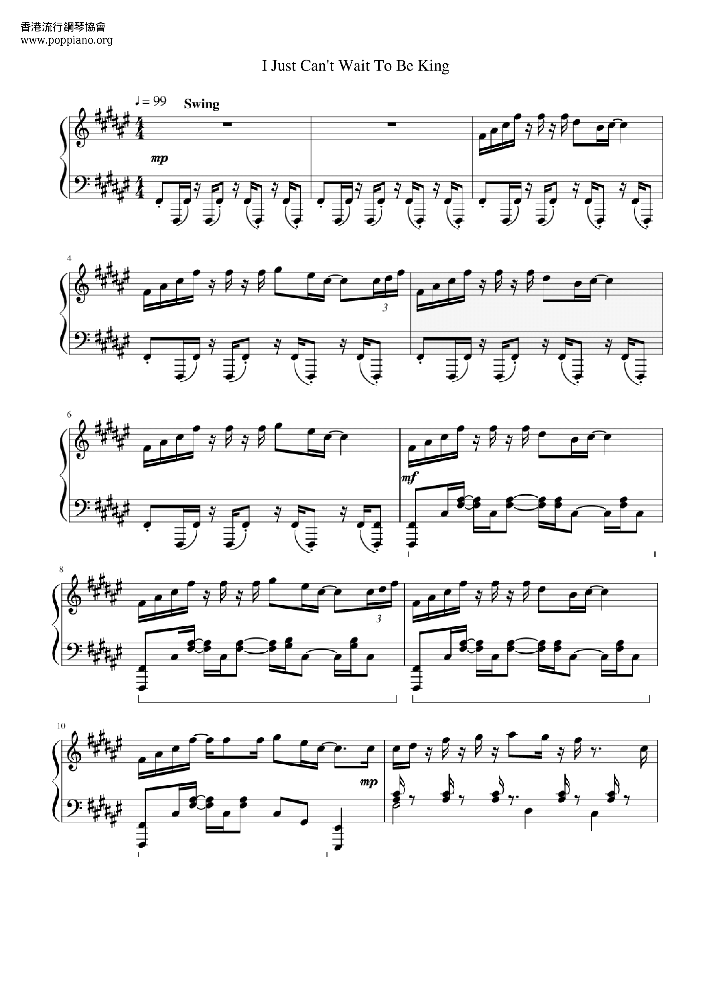 The Lion King - I Just Can't Wait To Be King Score