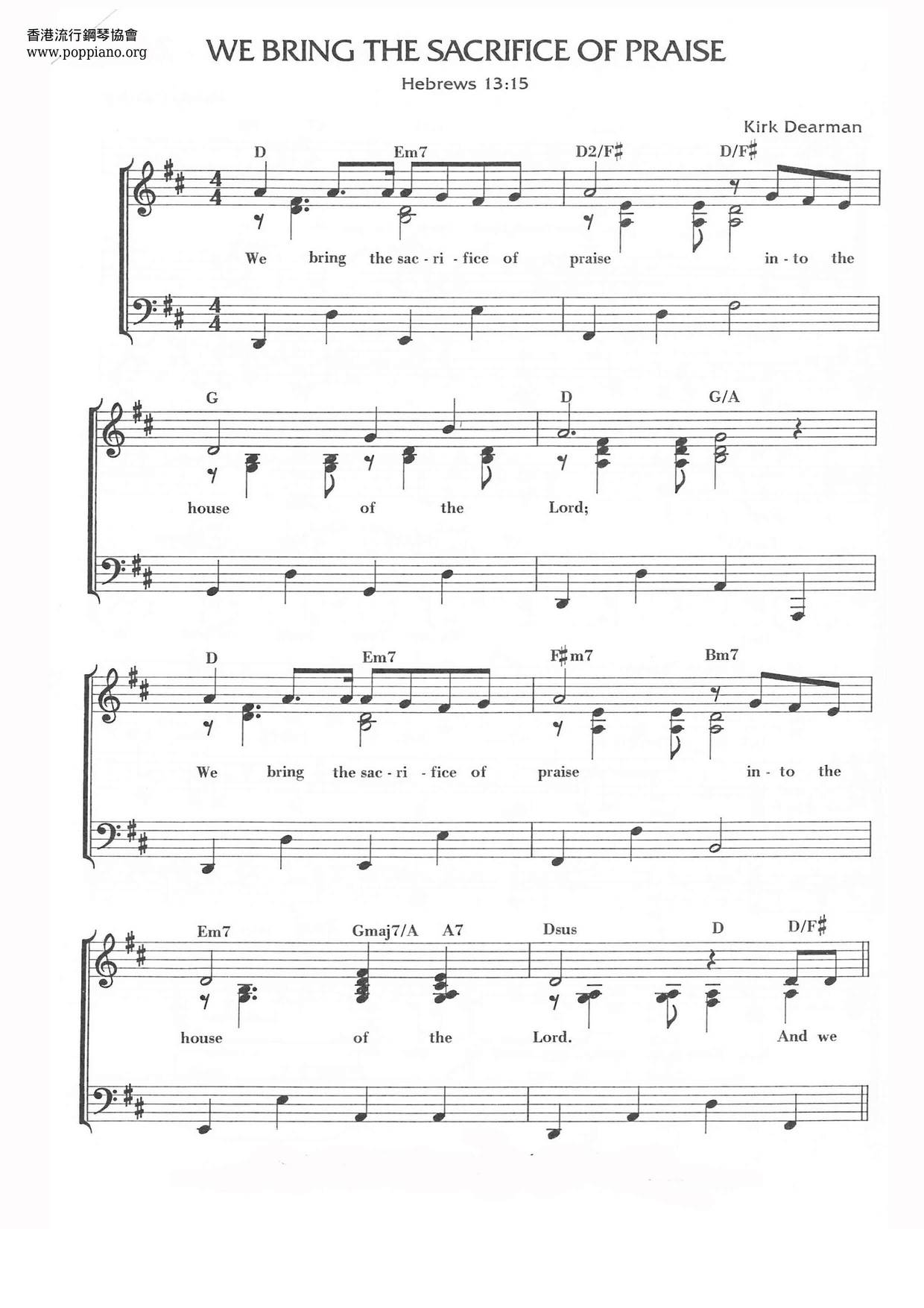 We Bring The Sacrifice Of Praise Score