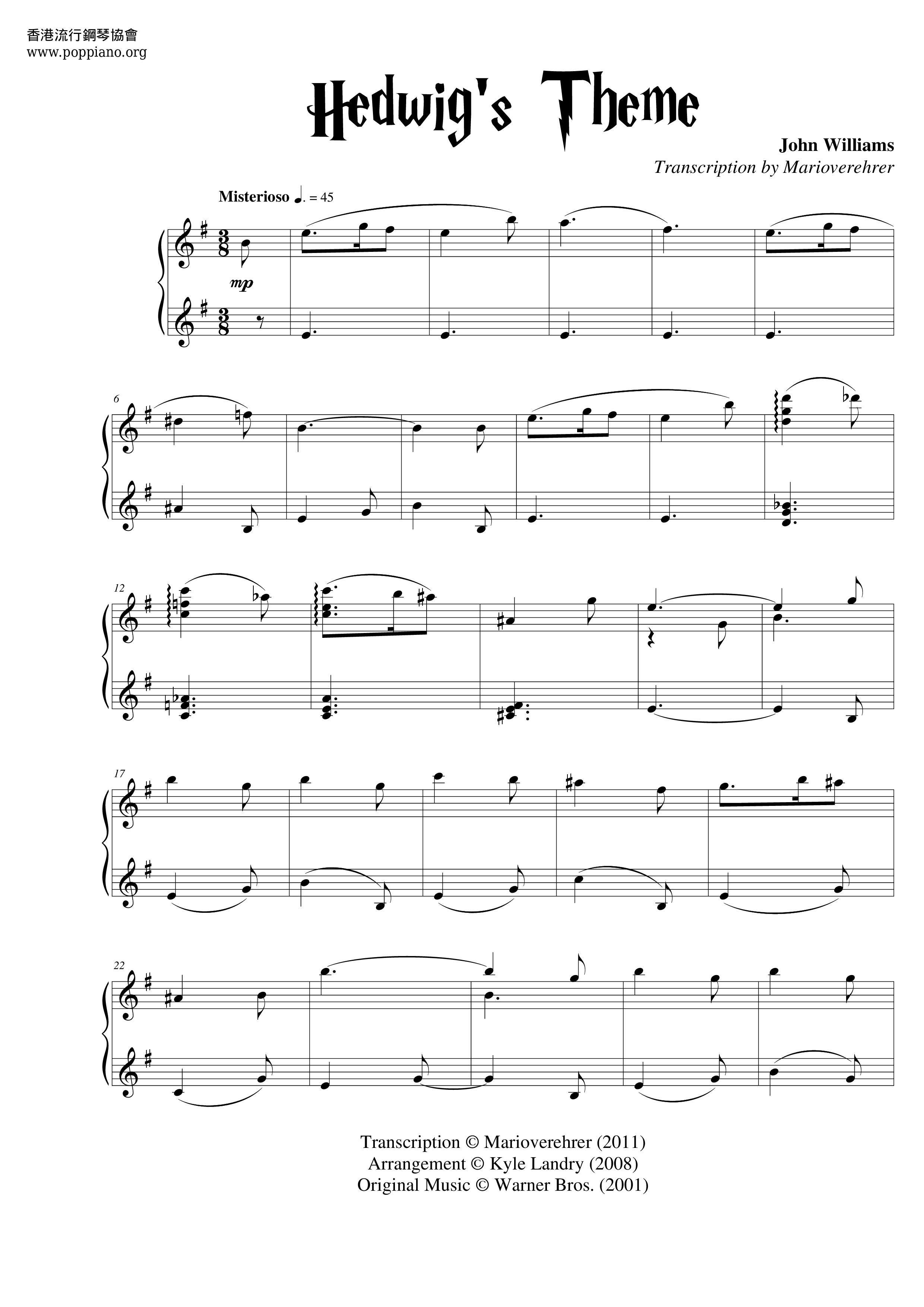 Harry Potter - Hedwig's Theme Score