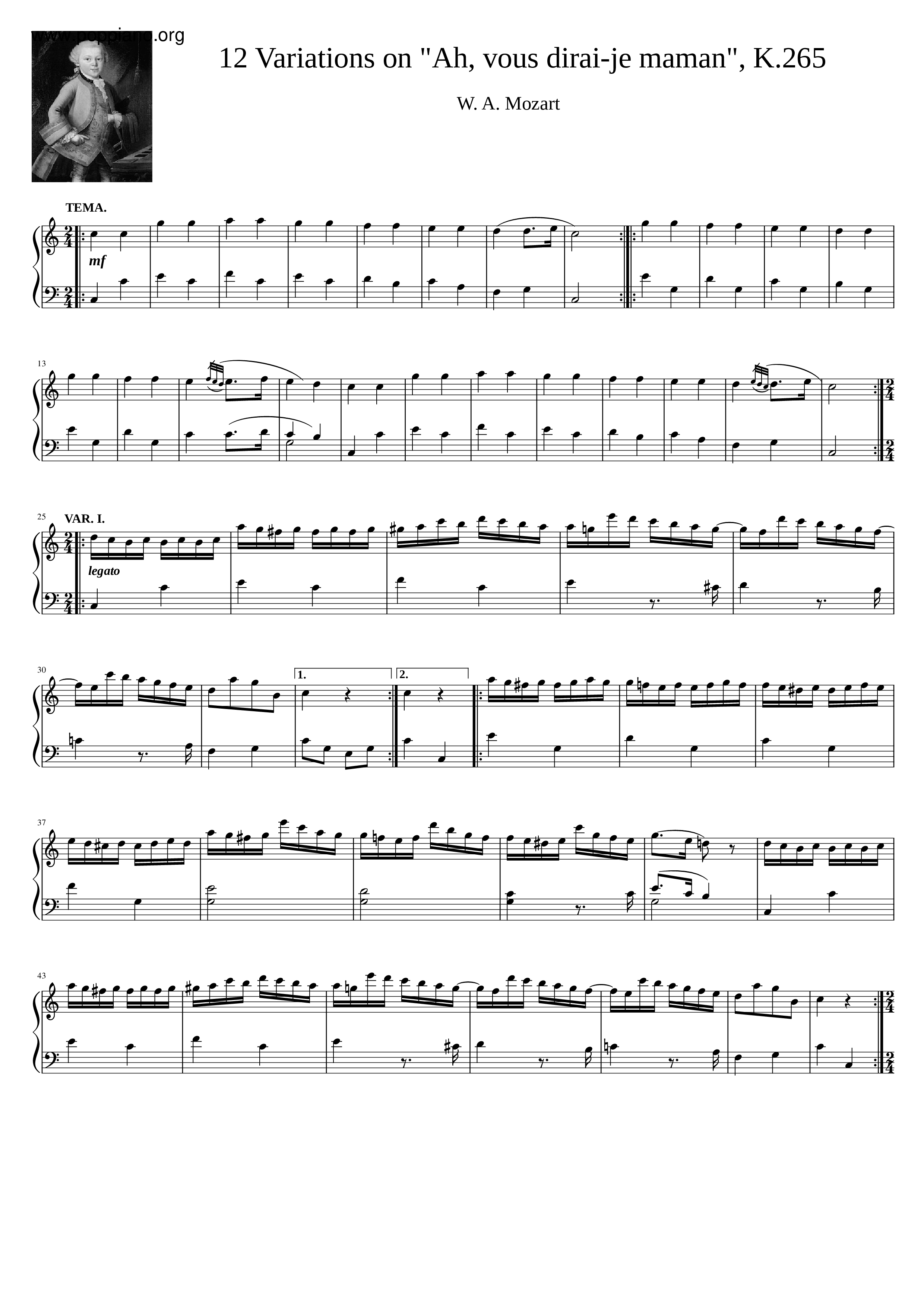 12 Variations On Ah, Vous Dirai-je Maman Score