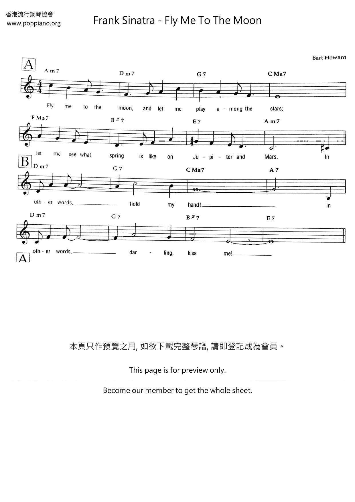 Fly Me To The Moon (In Other Words) Score