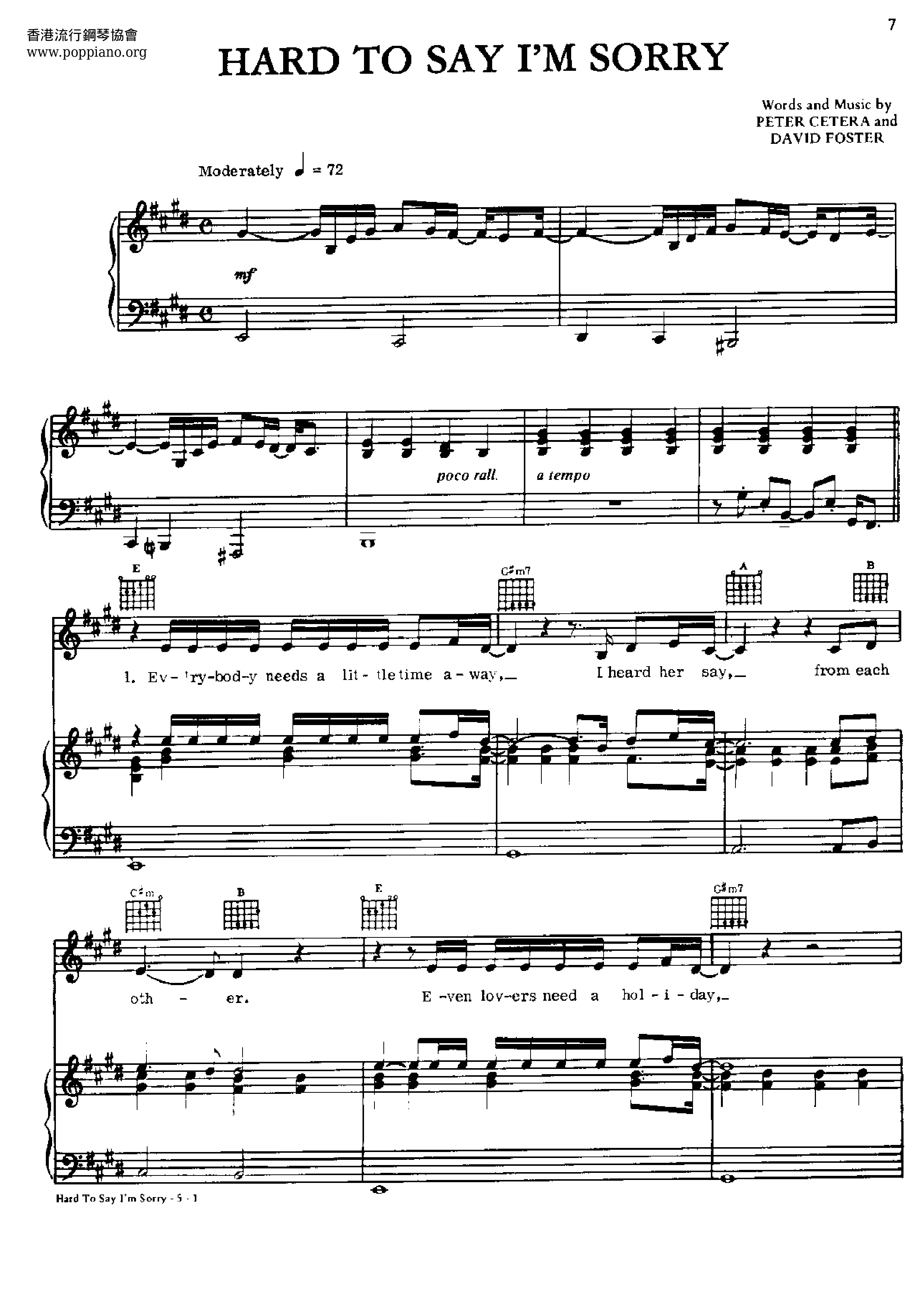 Hard To Say I'm Sorry Score