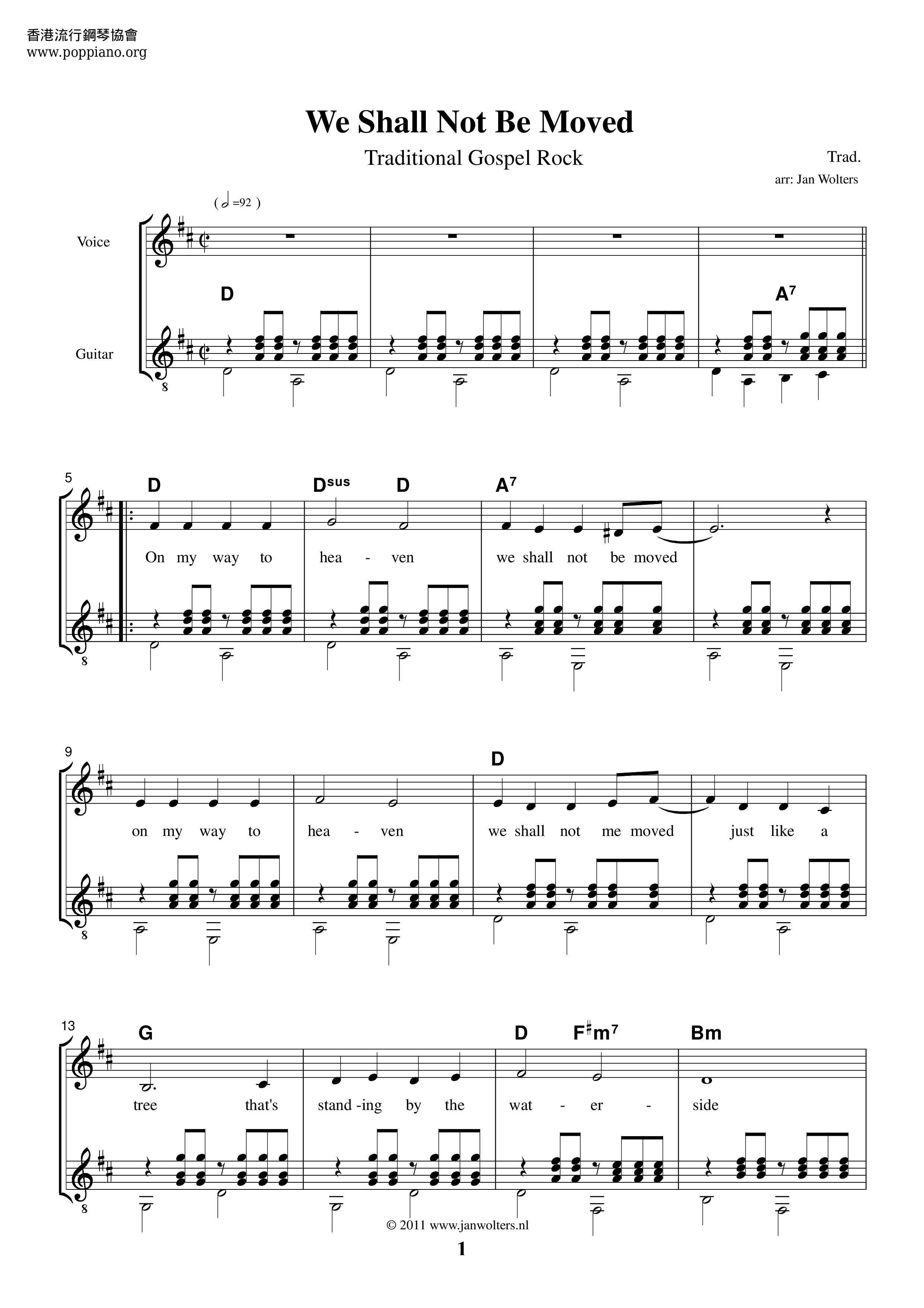 We Shall Not Be Moved Score