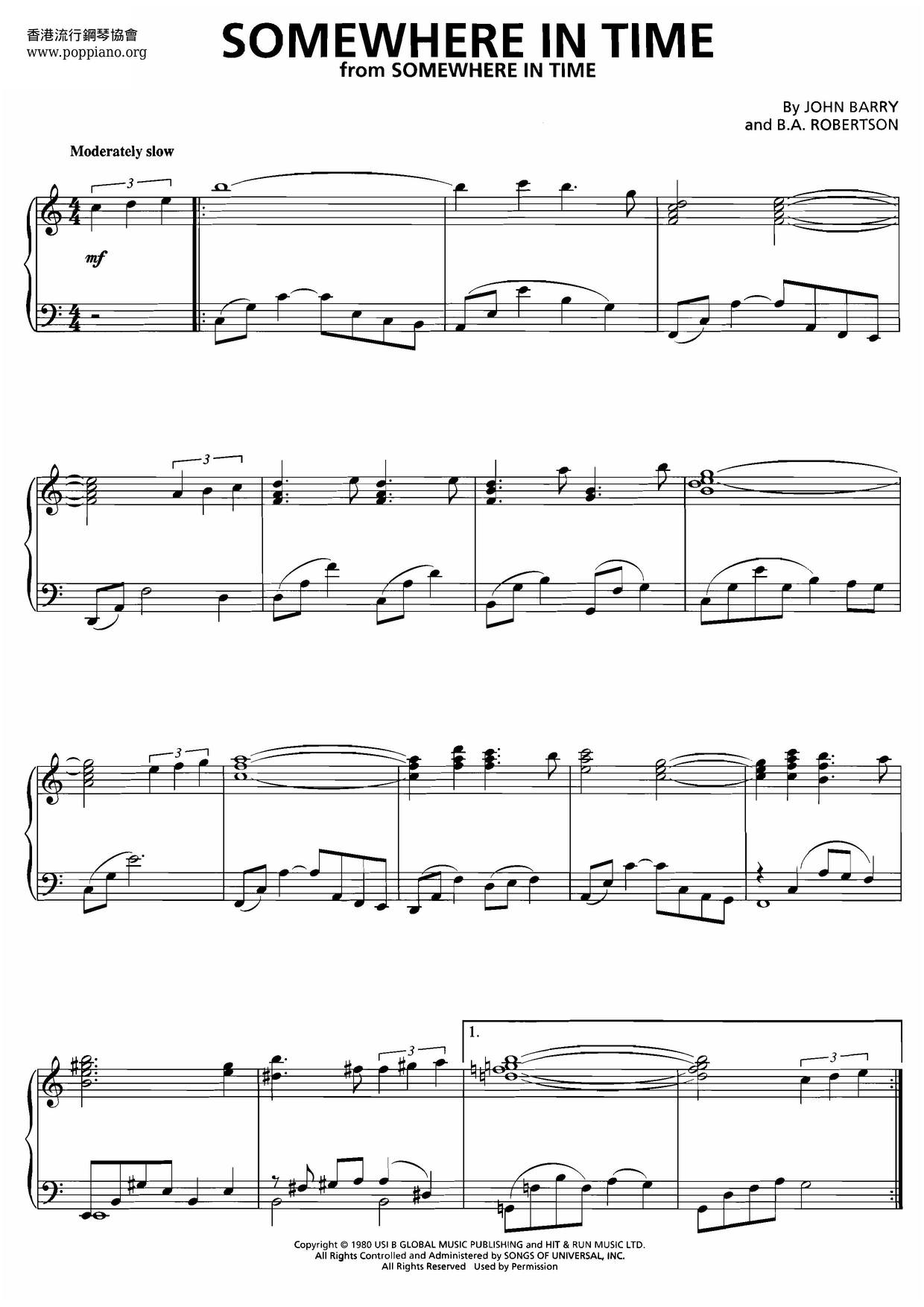 Somewhere In Time Score
