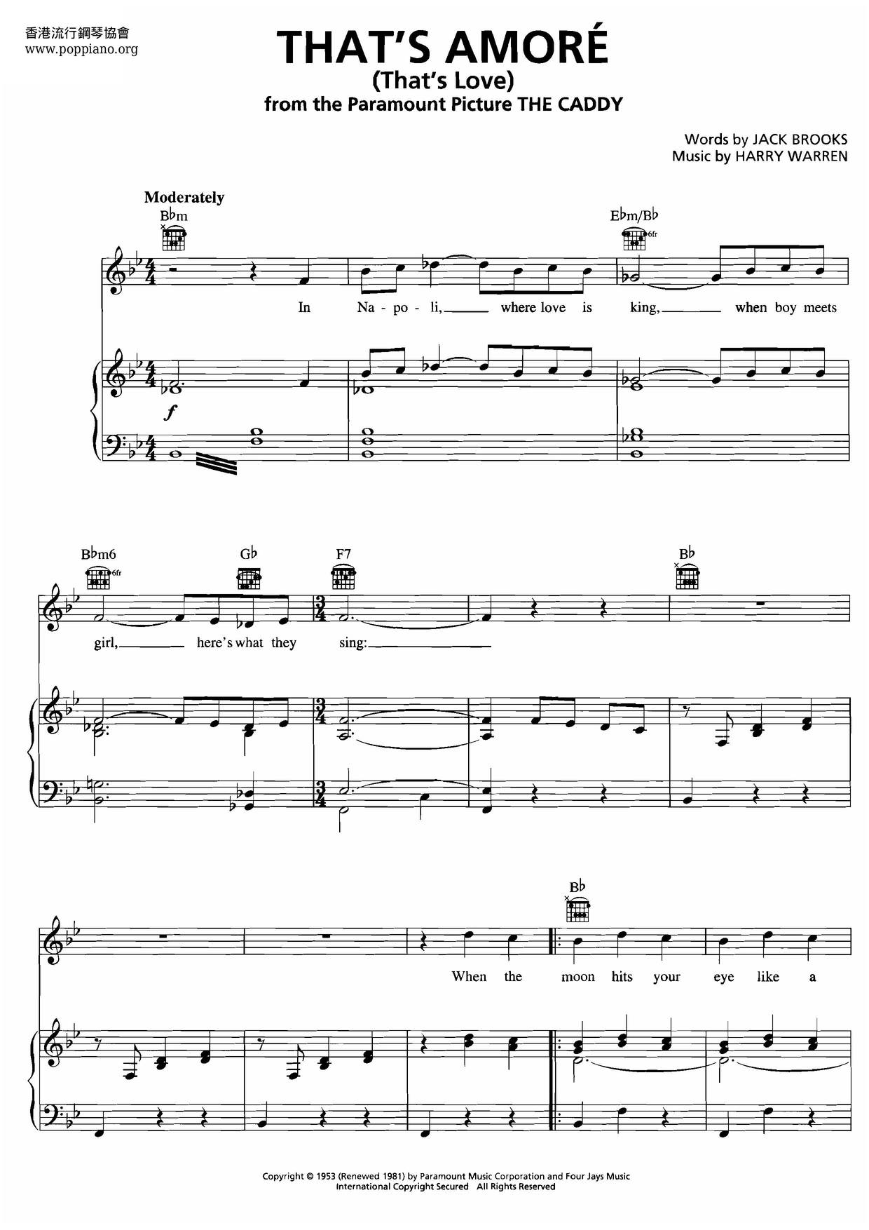 That's Amore (That's Love) Score