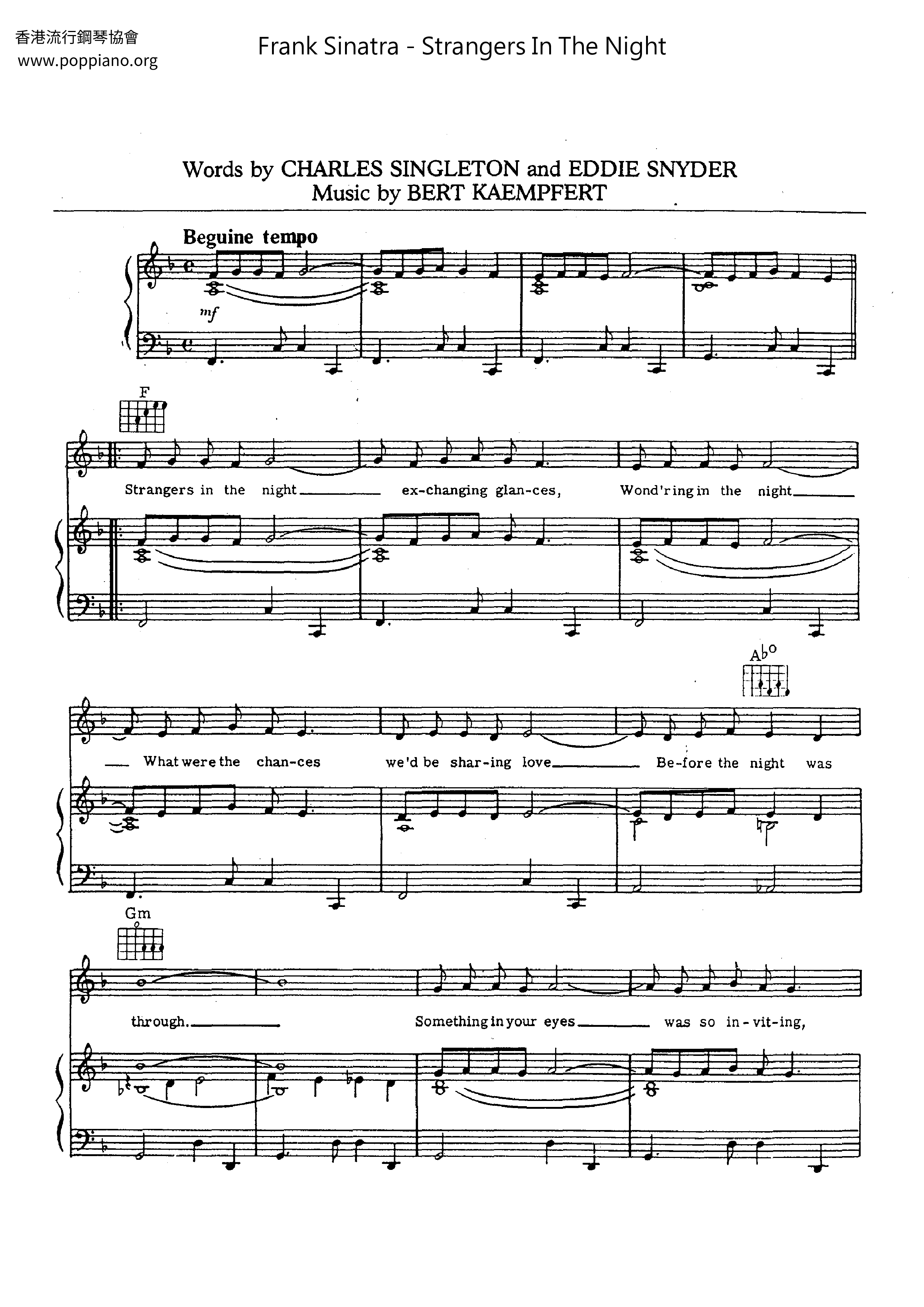 ☆ Frank Sinatra-Strangers In The Night Sheet Music pdf