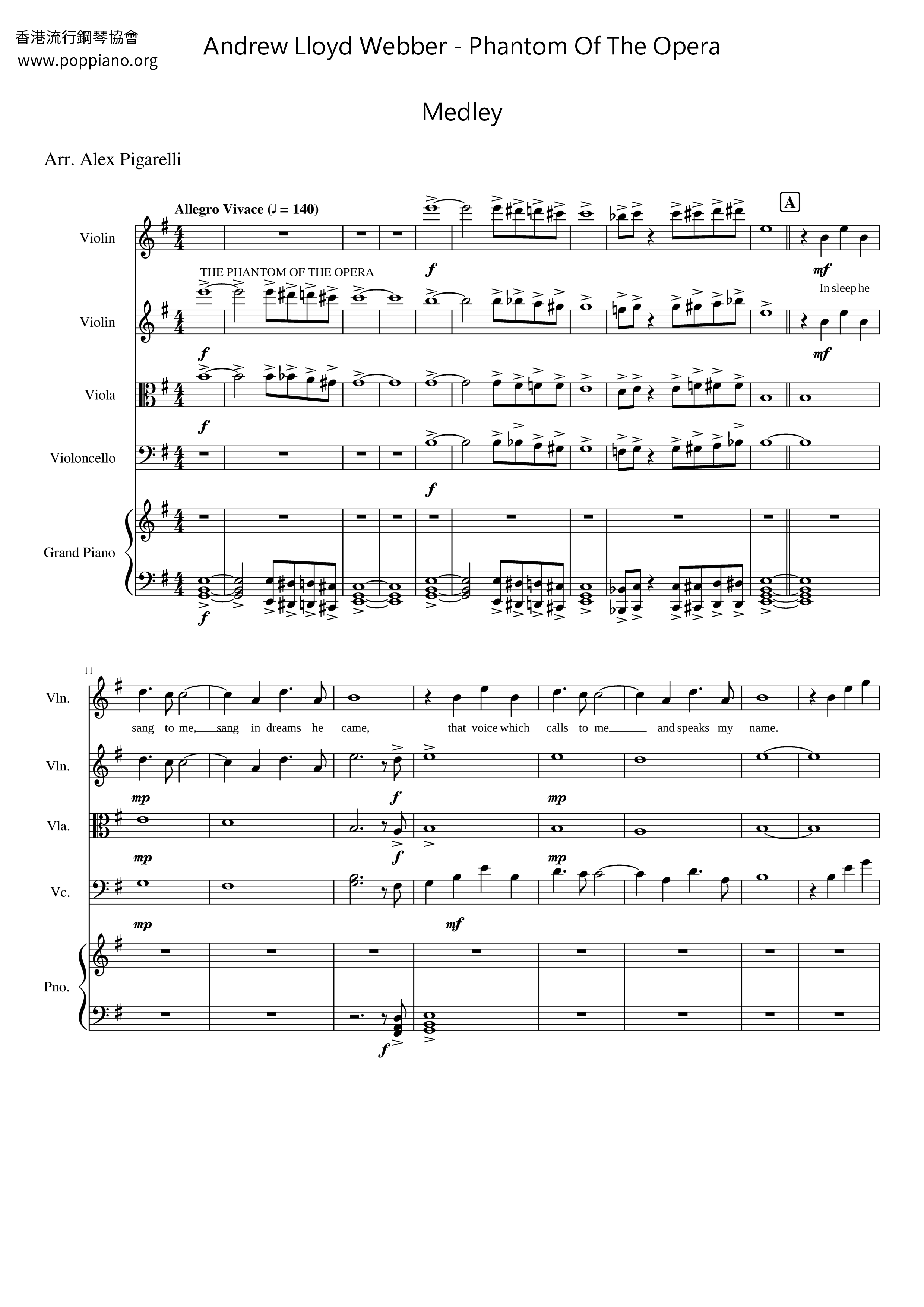 The Phantom Of The Opera Medley Score