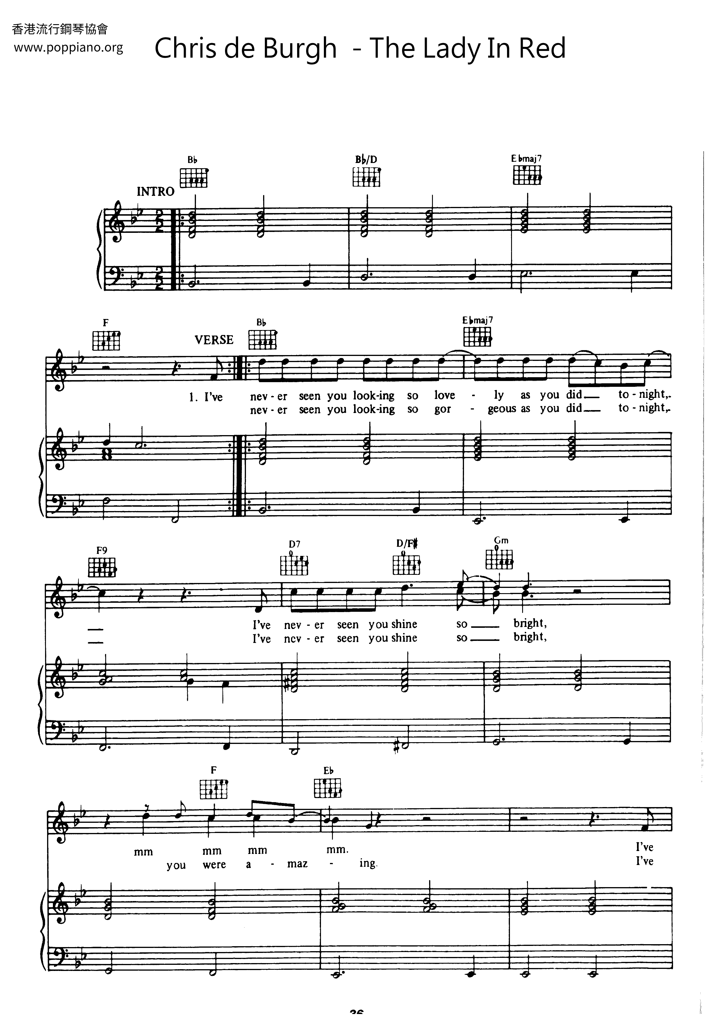 The Lady In Red Score