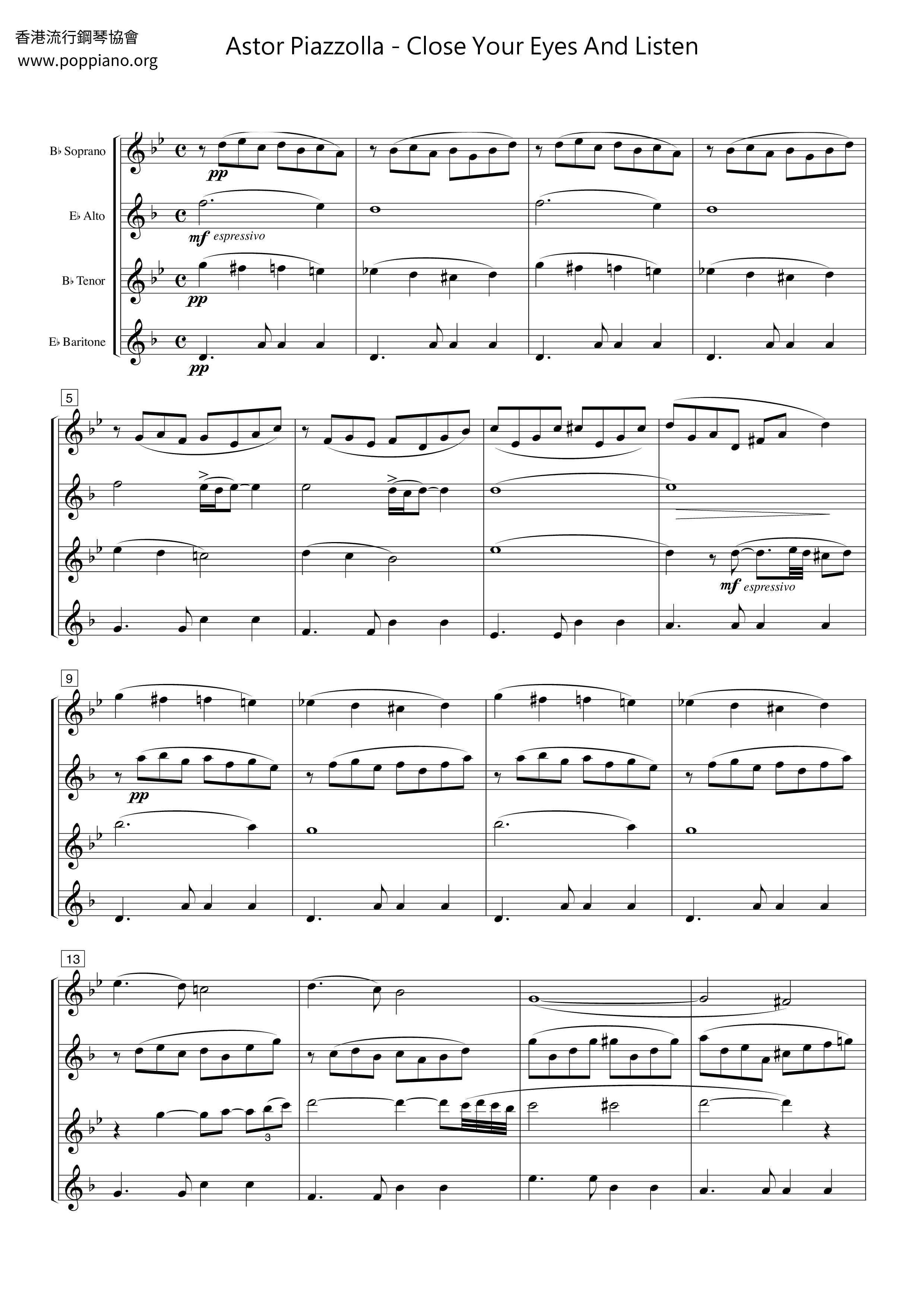Close Your Eyes And Listen Score