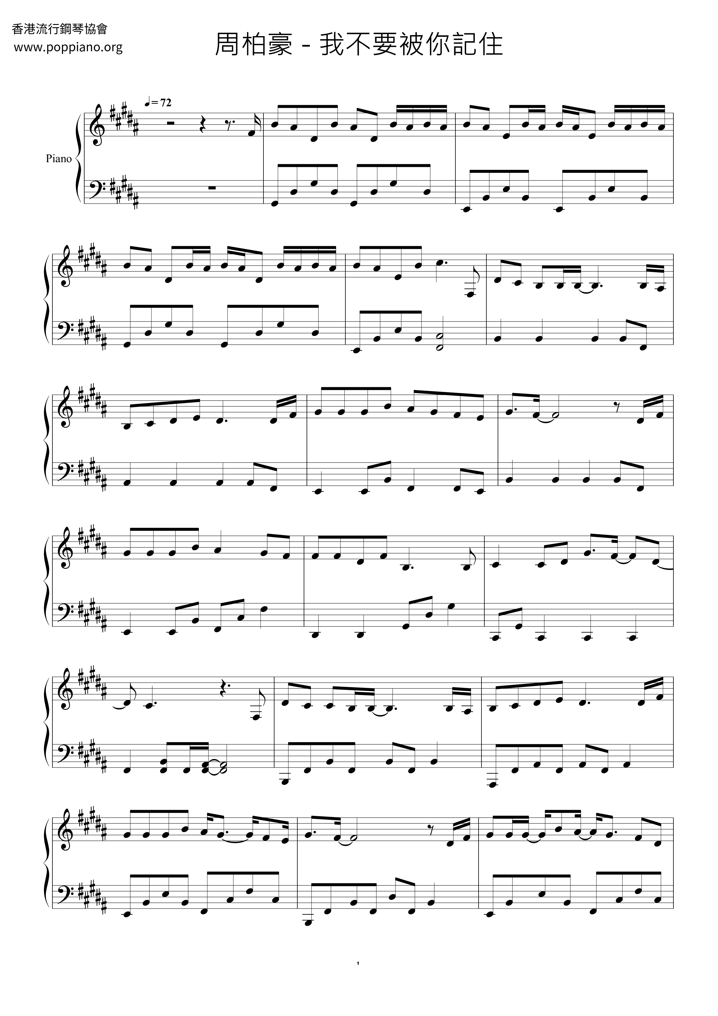 I Don’t Want To Be Remembered By You Score