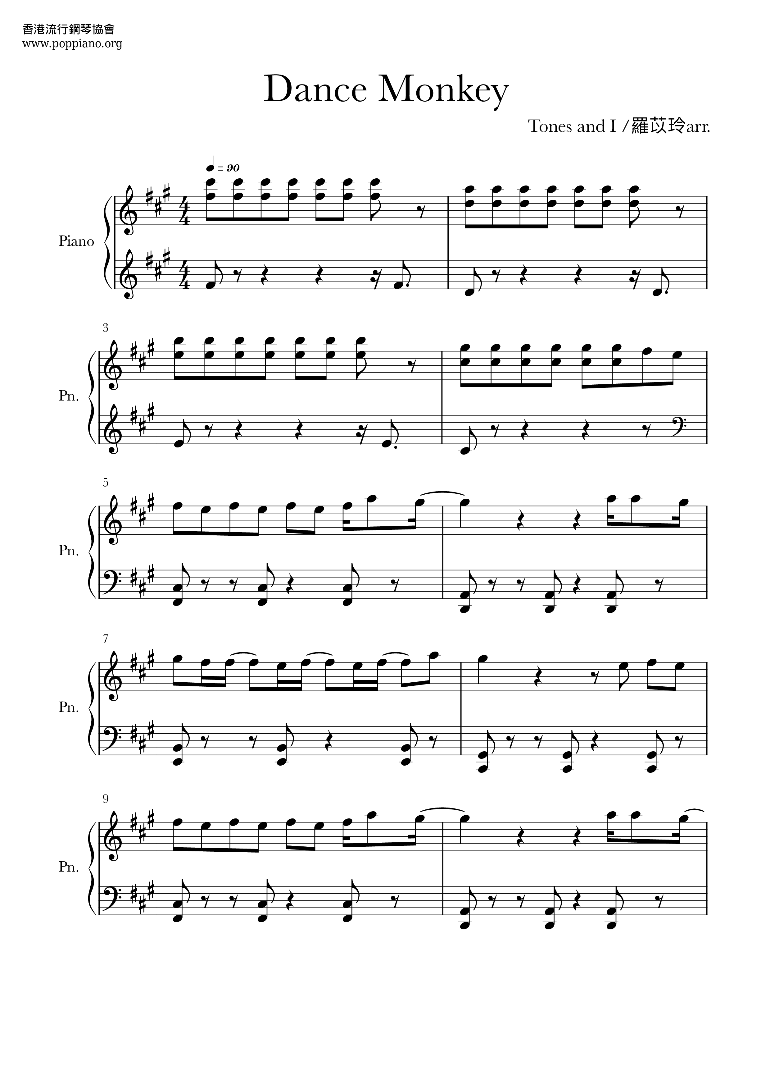 Dance Monkey Score