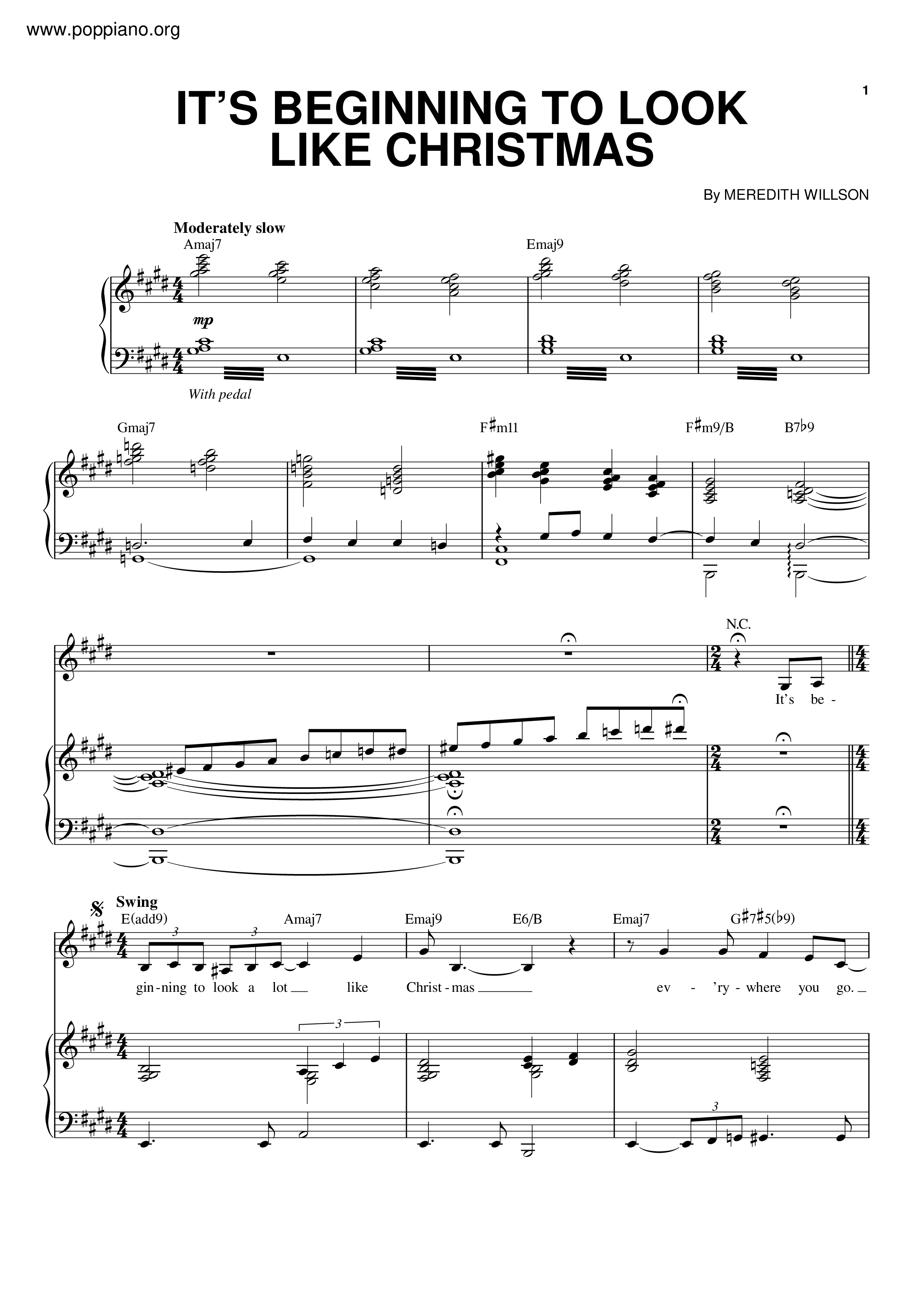 It's Beginning To Look Like Christmas Score