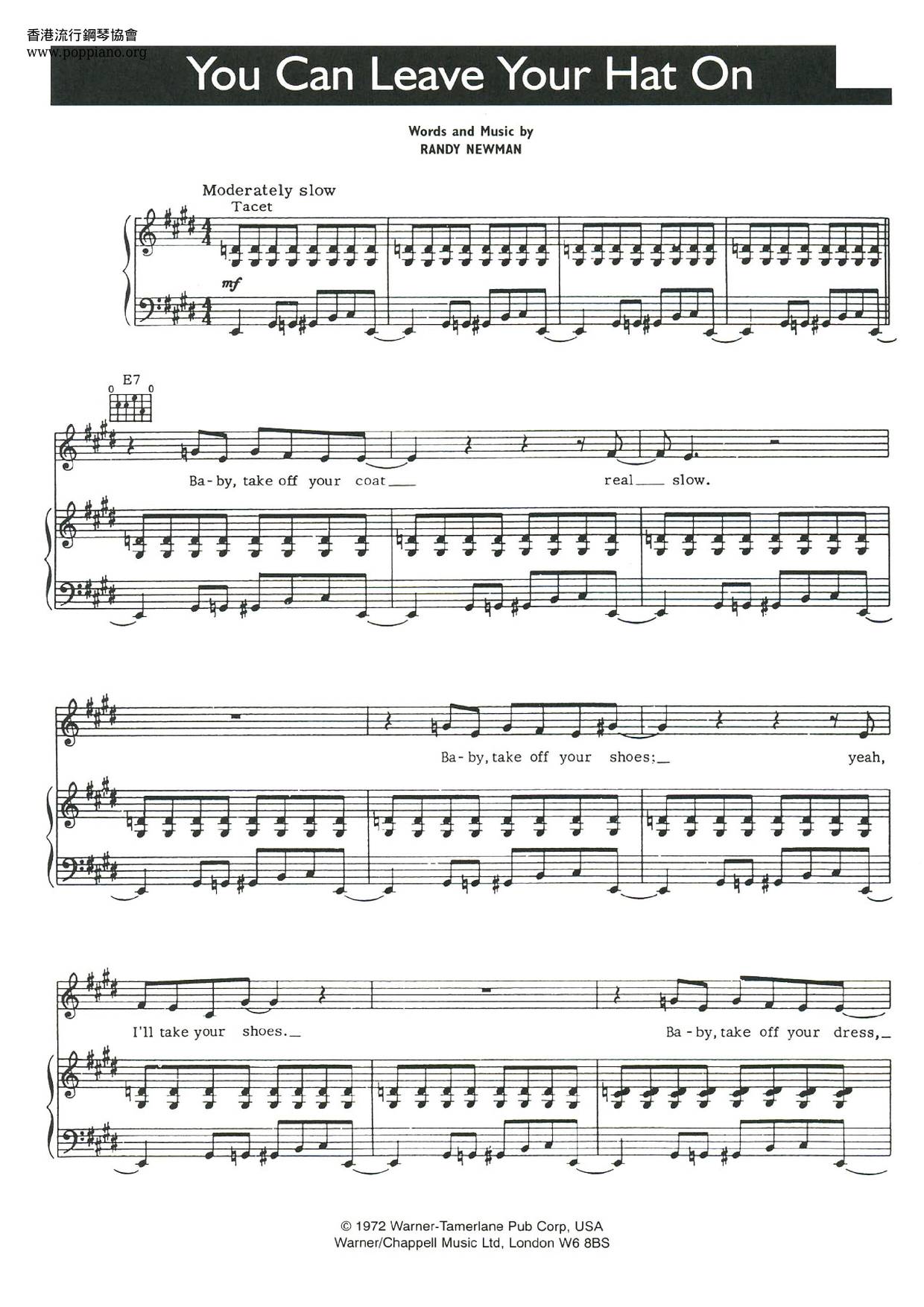 Joe Cocker You Can Leave Your Hat On Sheet Music Pdf Free Score