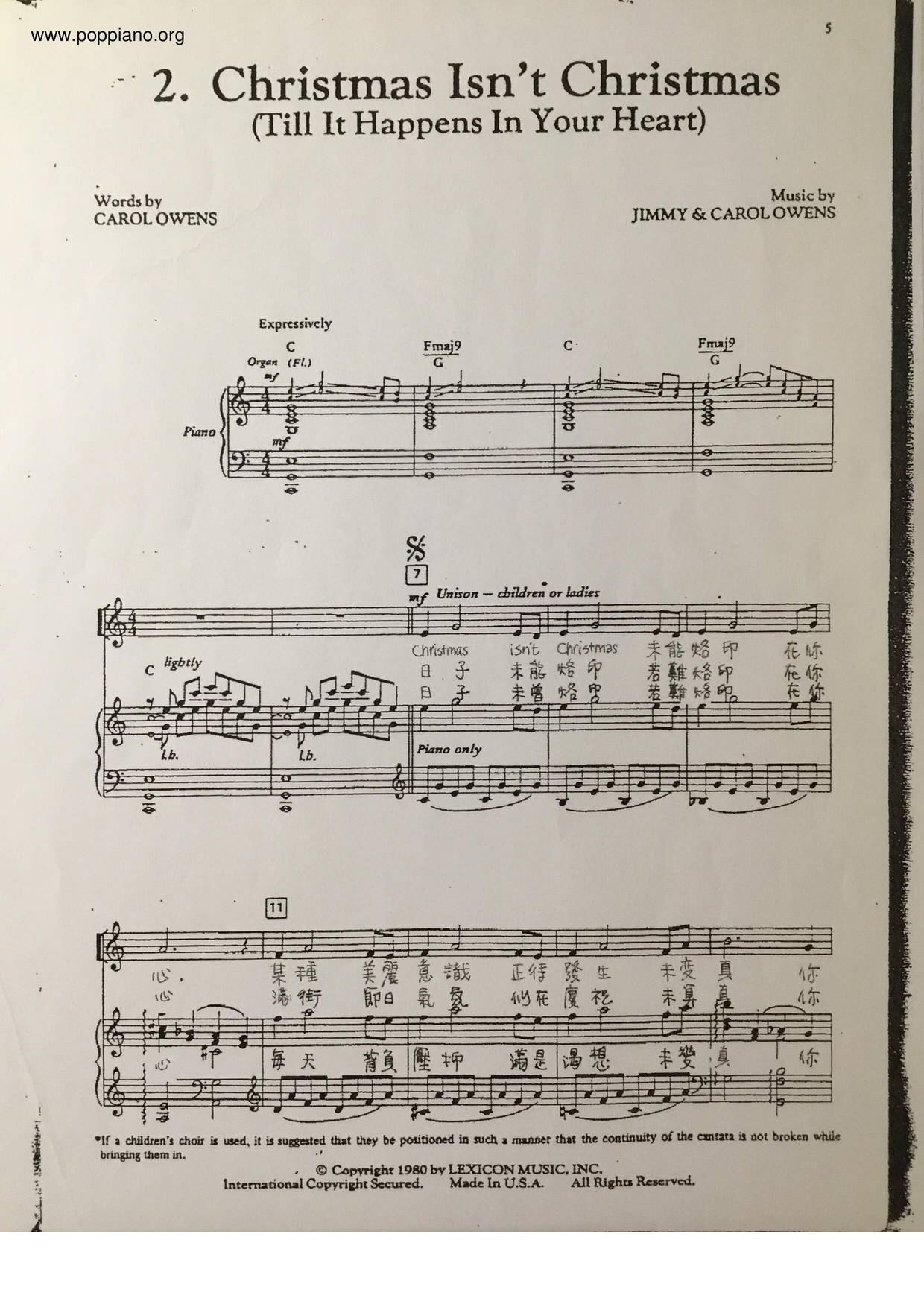 Christmas Isn't Christmas (Till It Happens In Your Hear) Score