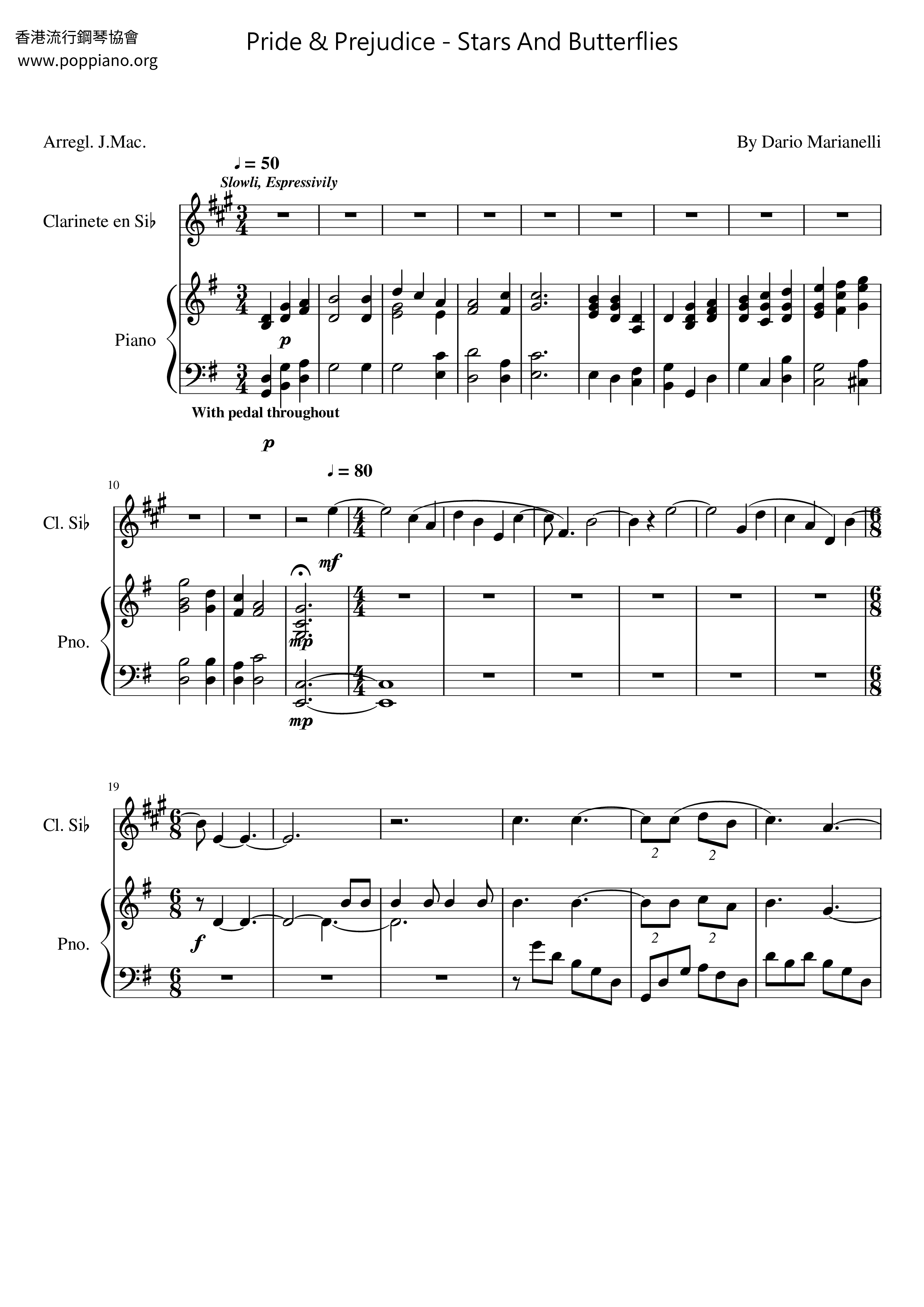 Pride & Prejudice - Stars And Butterflies Score