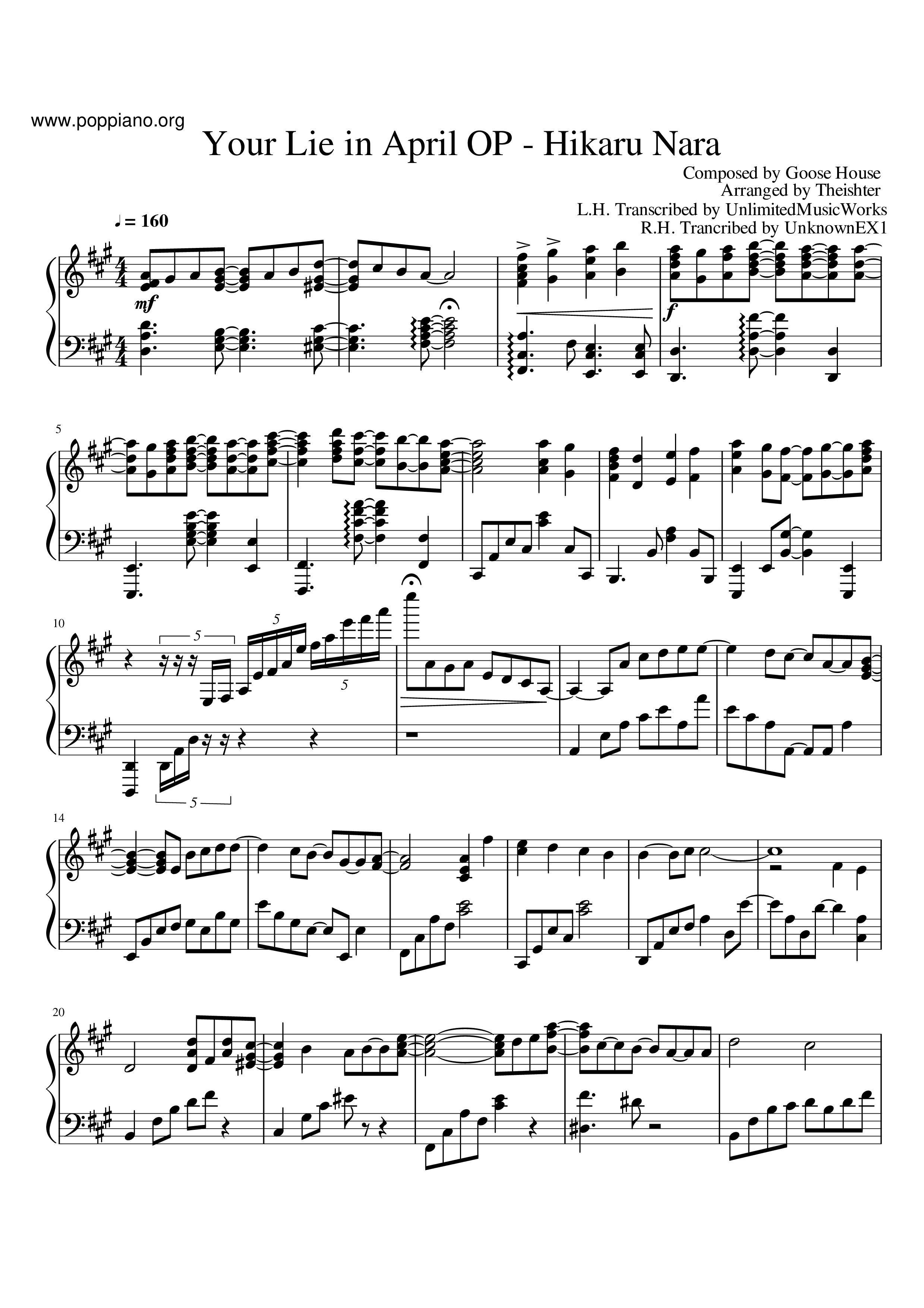 Shigatsu Wa Kimi No Uso - Hikaru Nara Score